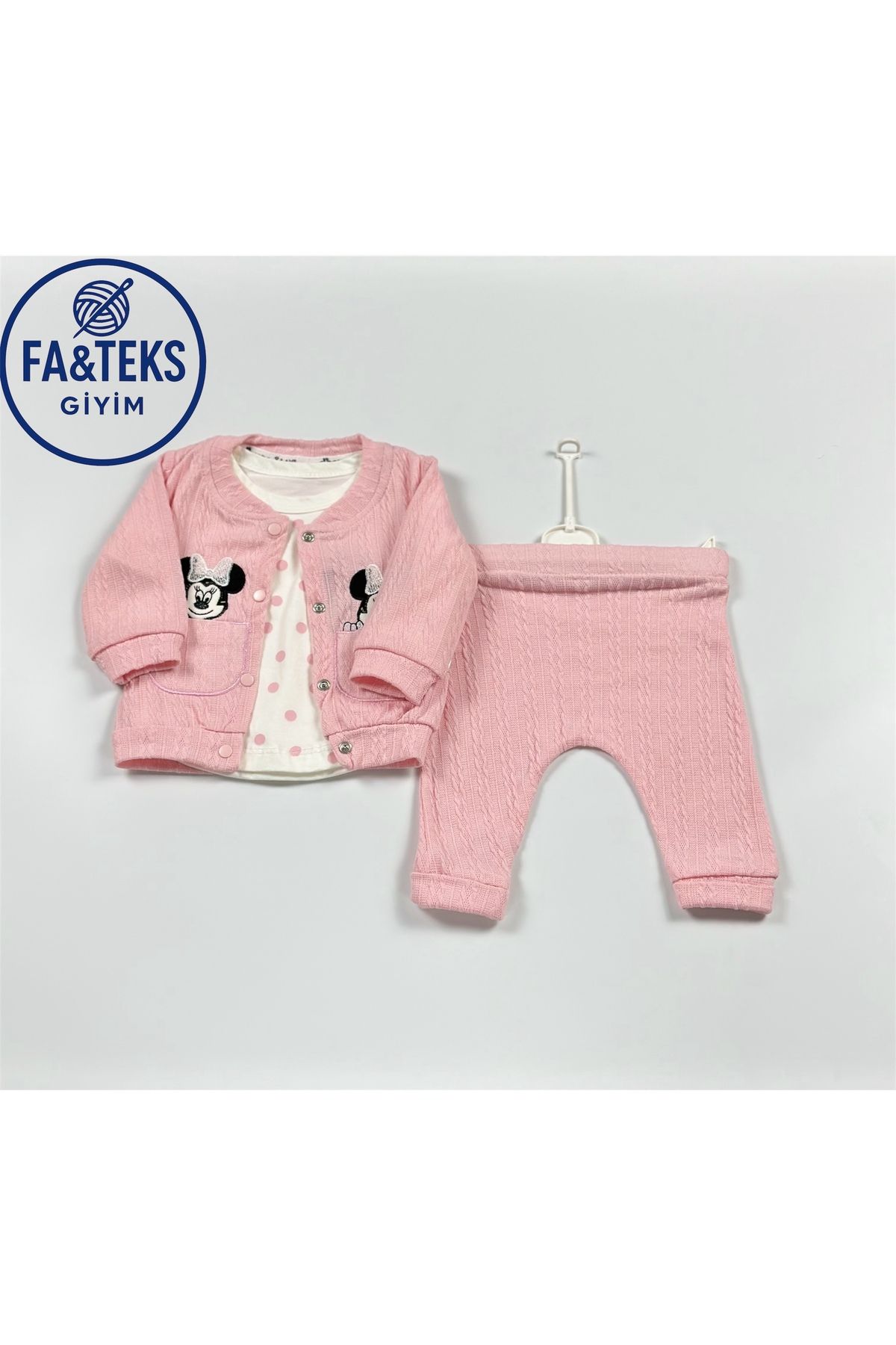Butik Yenidoğan Kız Bebek Takımı 3'lü Set |Ceket|Puantiyeli Üst|Pantolon|