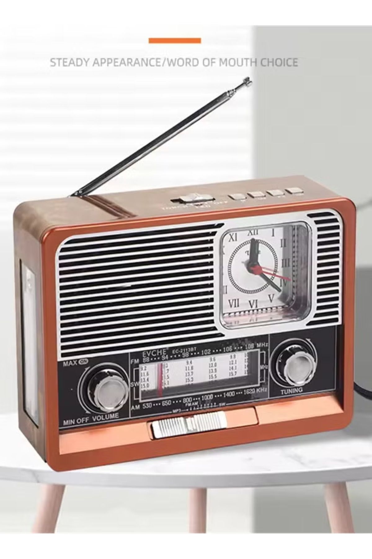 evche-Rechargeable radio supports 8 bands and features multiple functions including USB, TF card, Bluetooth and flashlight. 8