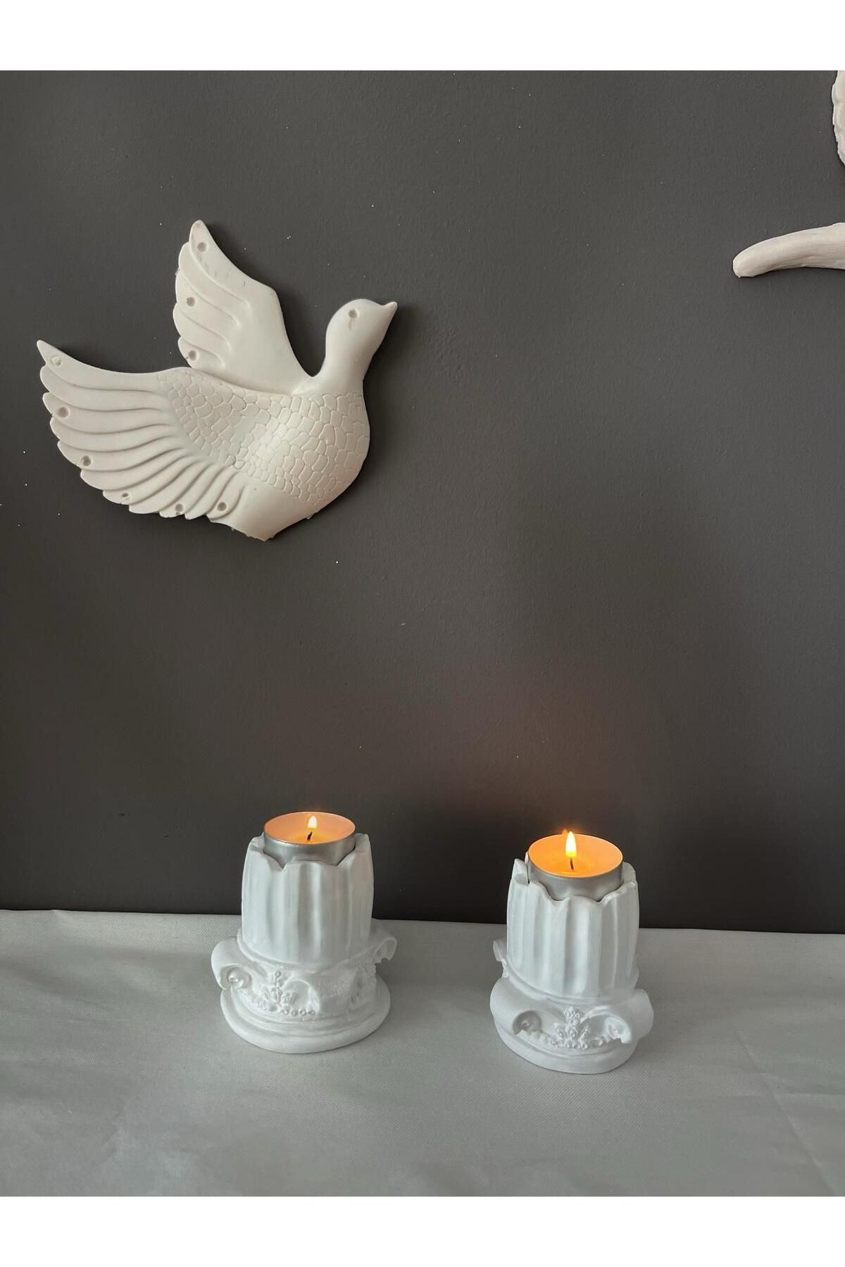 Evosia Design Beyaz Antik Roma Sütunu Tealight Mumluk ( 2 adet )