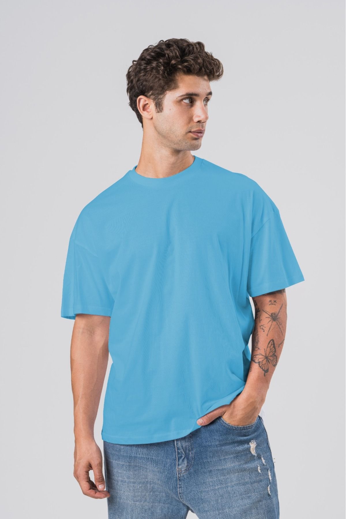 COAL CİTY Erkek Turkuvaz Oversize Geniş Kesim %100 Organik Pamuk T-shirt
