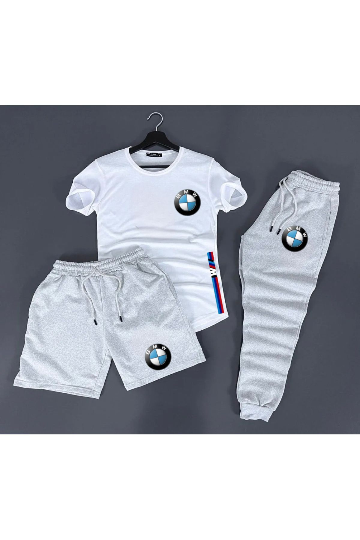 NEW TRENDY COLLECTİON Bmw Basklıı T-shirt Eşofman Altı Şort Kombin 3lü Sett