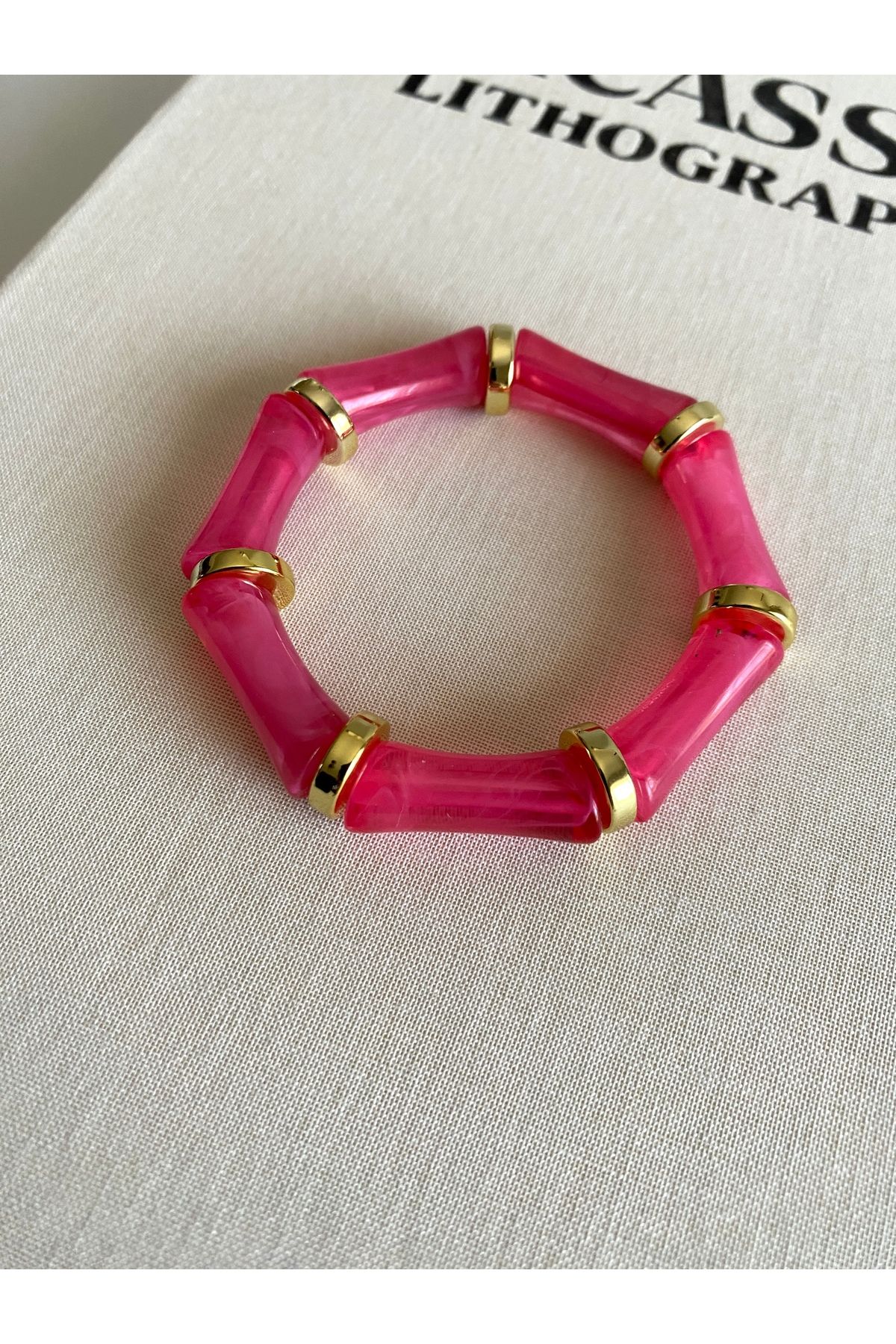 FIERA JEWELRY Pembe Gold Detay Lastikli Kemik Bileklik