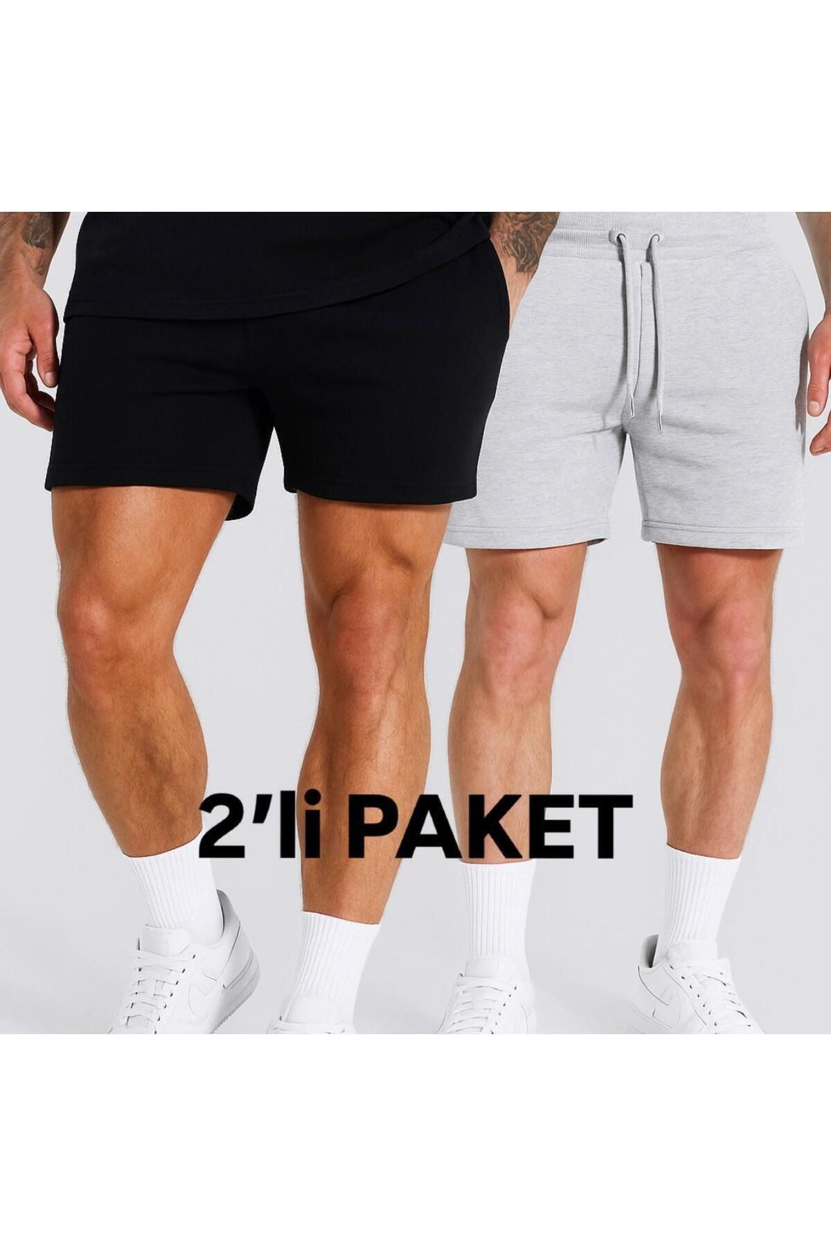 lunatex ERKEK Siyah-gri 2'li Düz Renk Regular şort