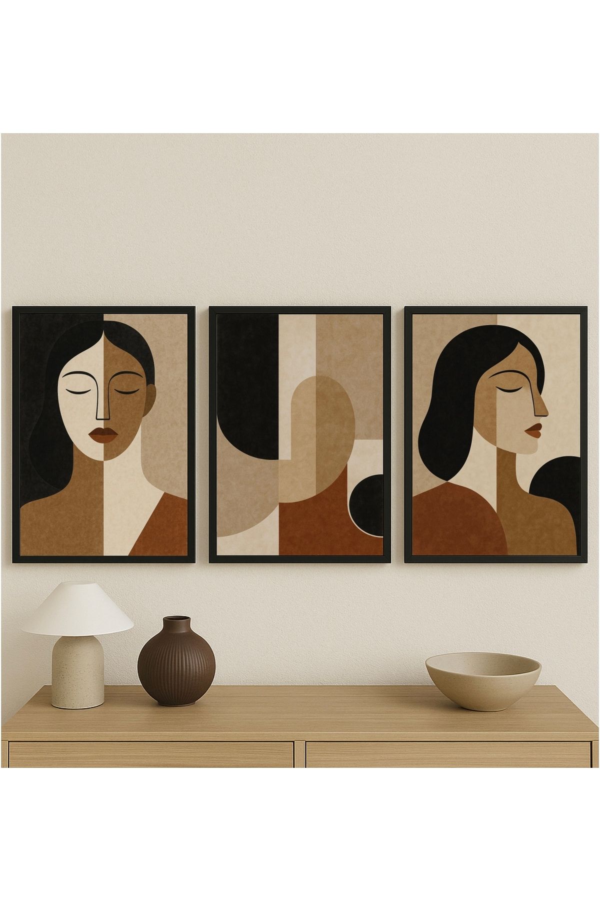 For Art Atölye Raw Elegance – Özel Tasarım 3’lü Dijital Baskı Ahşap Çerçeveli Tablo Seti