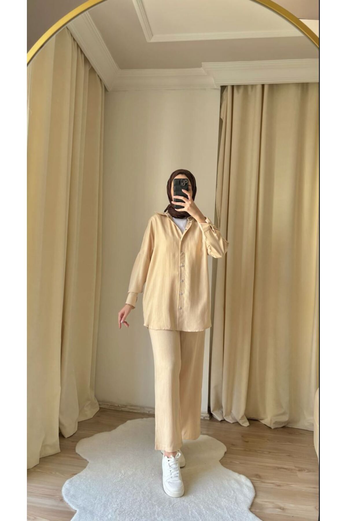 Suede Style 8995 - Şık Rahat Kadın Kumaş Pantolon Gömlek Takımı