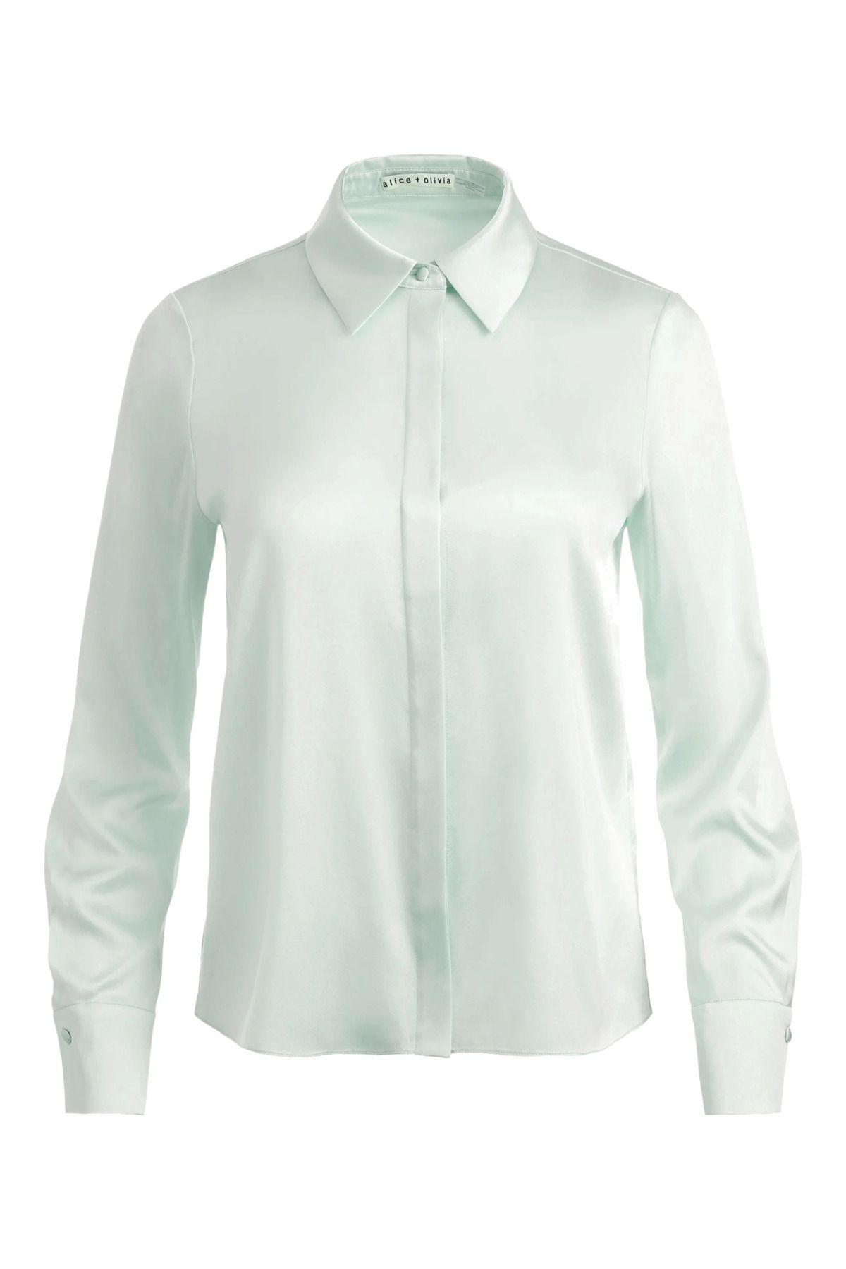 ALICE AND OLIVIA Brady Slim Fit İpek Gömlek Pastel Yeşil, Zarif ve Modern Tasarım