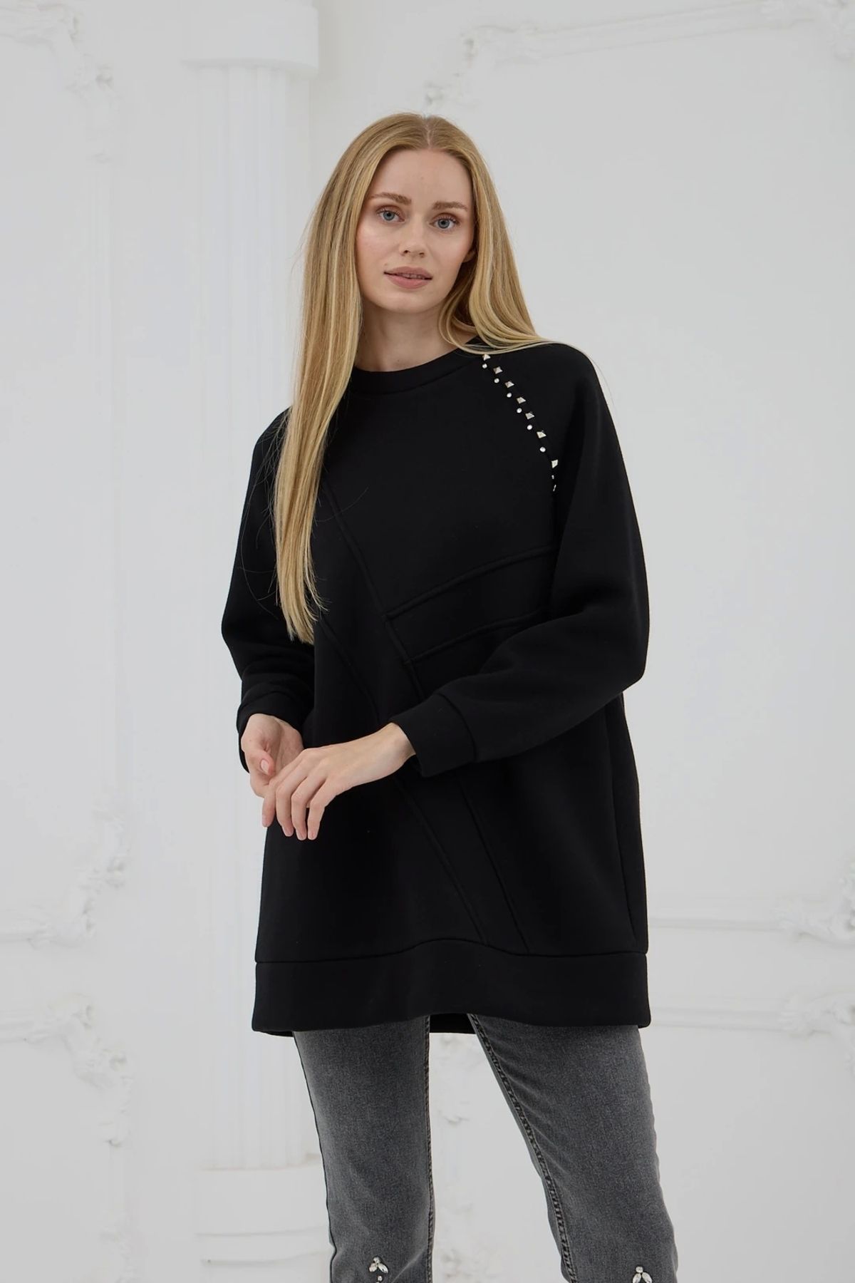 ladrans Taş Detaylı Parçalı Sweatshirt