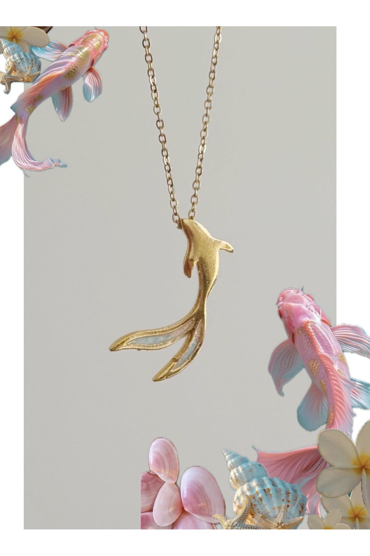 Mojo Jewellery Çelik zincir sedefli koli balığı kolye