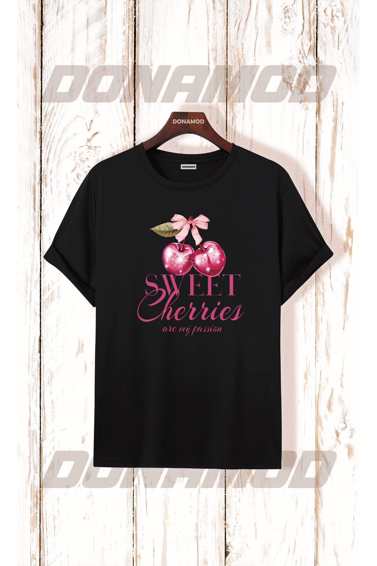 donamod Cherrıes Kiraz Avokado Çilek Berry Cherry Meyve Sebze Tasarımlı Hediye Siyah Beyaz Tişört T shirt