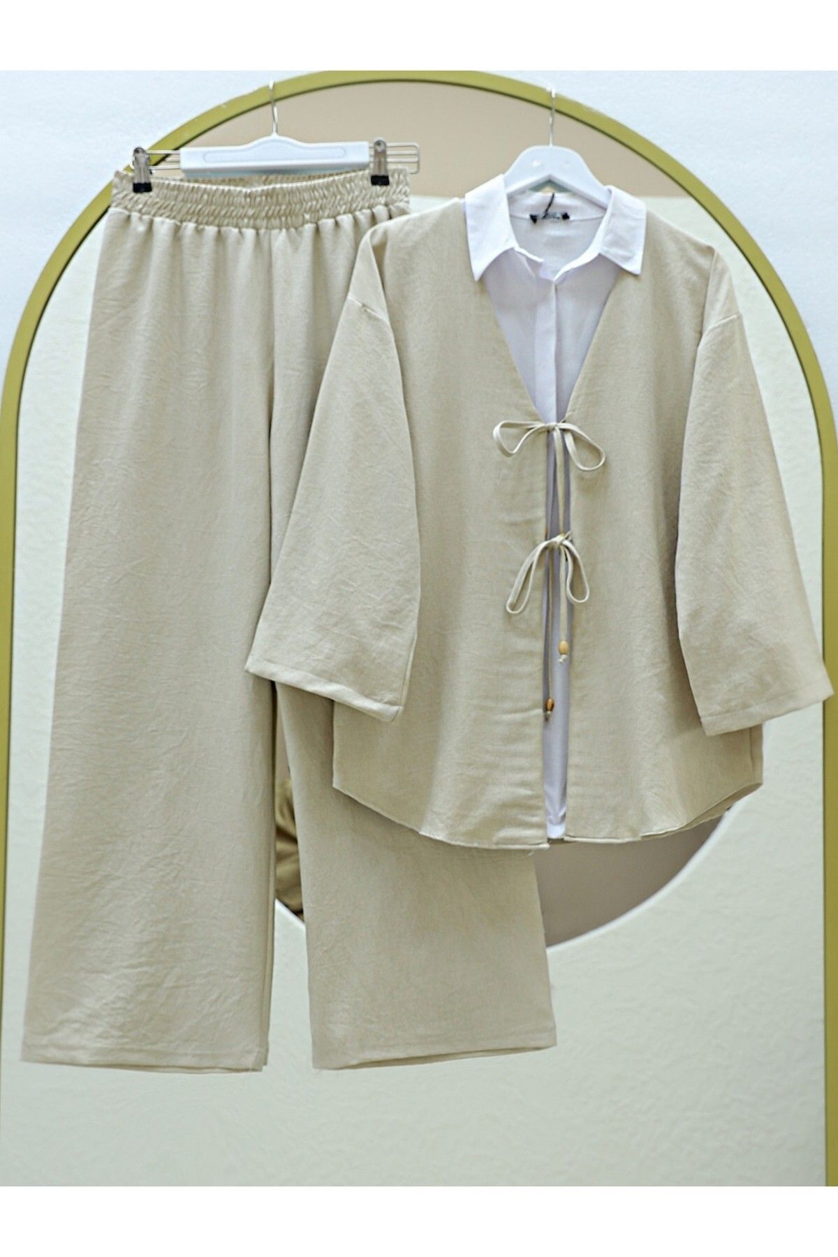 HİJABAYA Önü Çift Bağlamalı Pantolonlu Kimono Takım