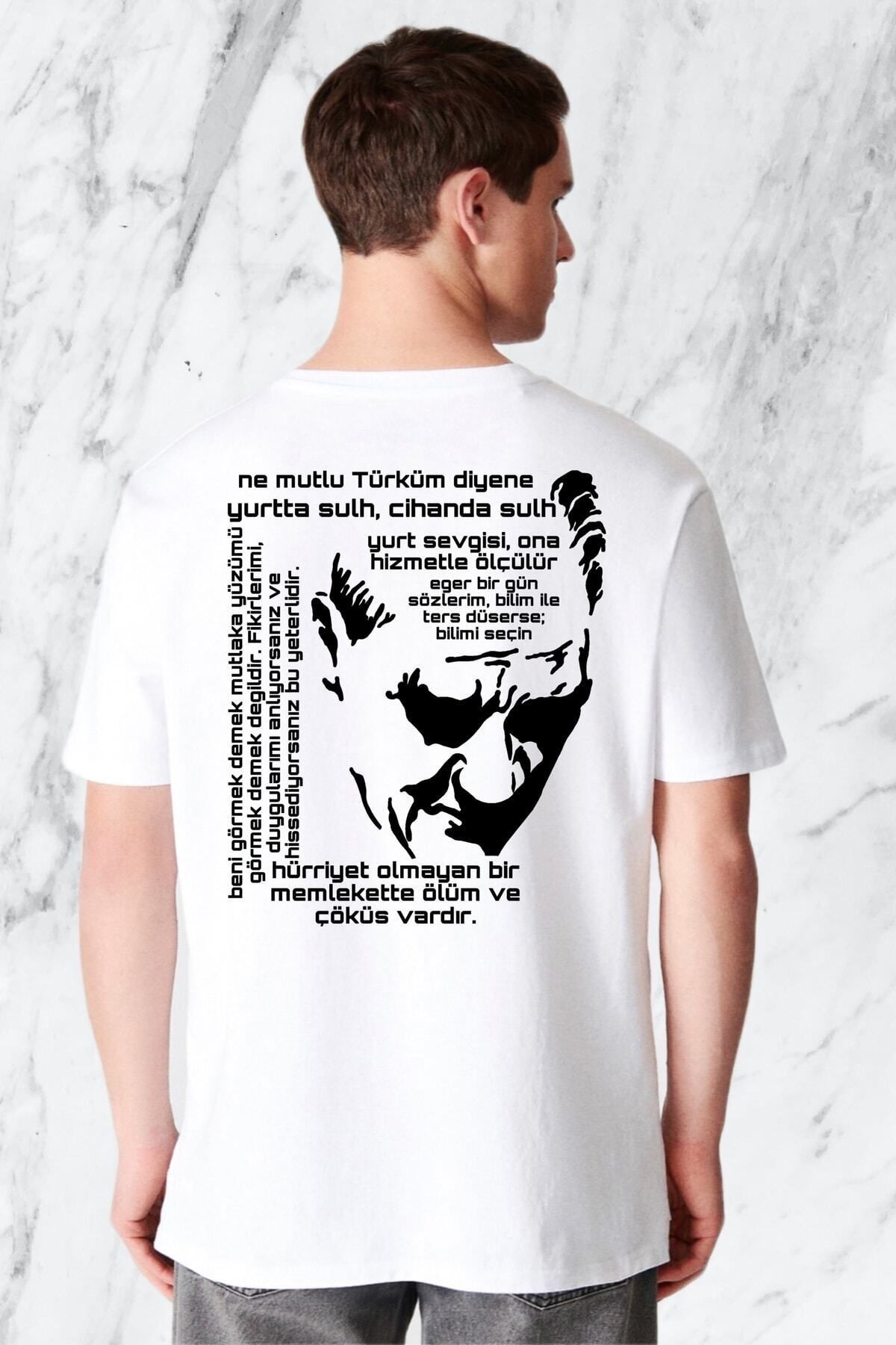 donamod Erkek Atatürk Sırt Baskılı Beyaz Regular Tshirt