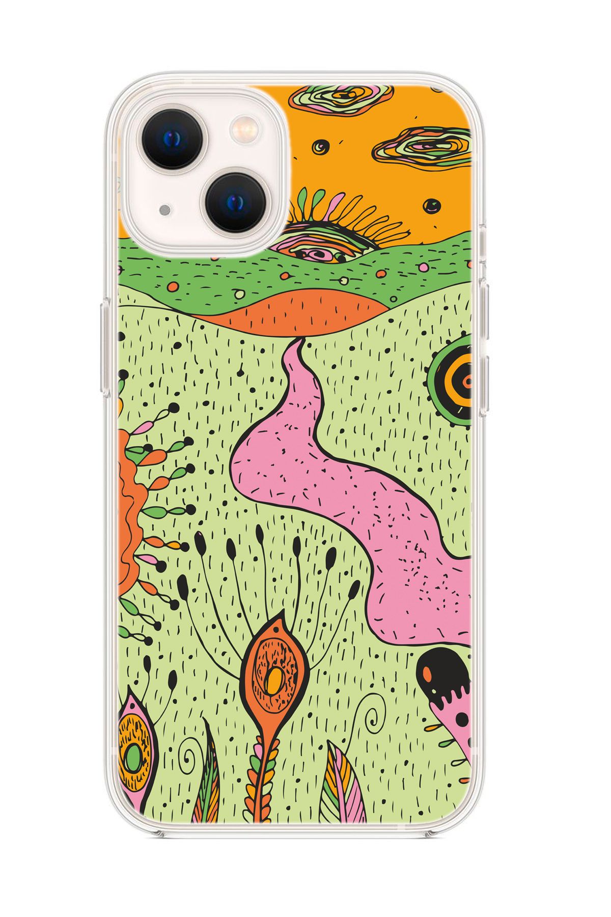 mooodcase iPhone 14 Plus Uyumlu Renkli Düşler Desenli Şeffaf Silikonlu Telefon Kılıfı