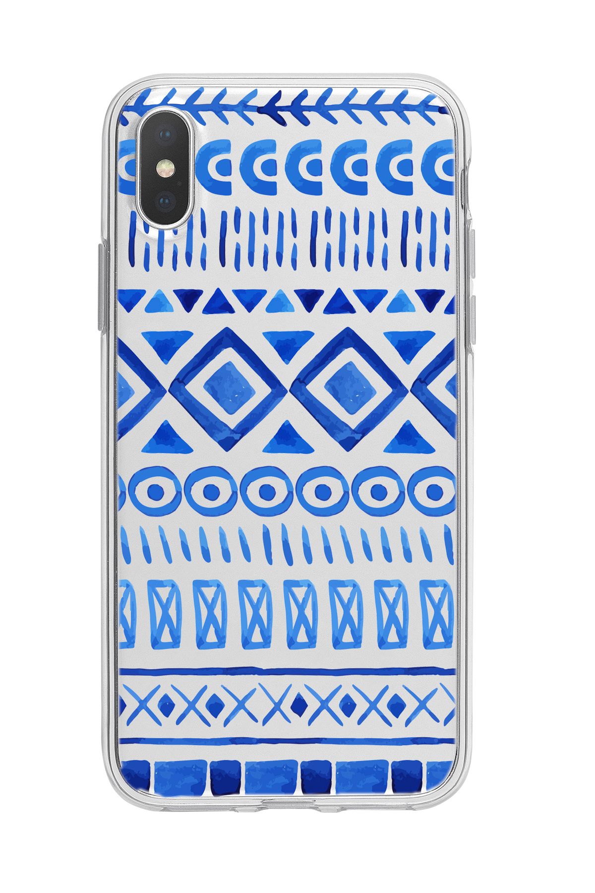 mooodcase iPhone Xs Max Uyumlu Etnik İndigo Desenli Şeffaf Silikonlu Telefon Kılıfı