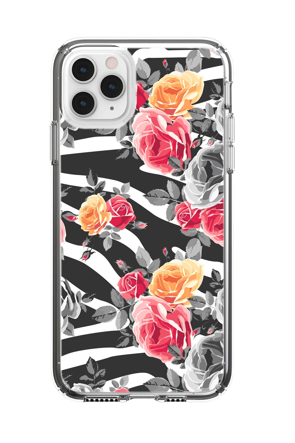 mooodcase iPhone 11 Pro Uyumlu Zebra Gülleri Desenli Şeffaf Silikonlu Telefon Kılıfı