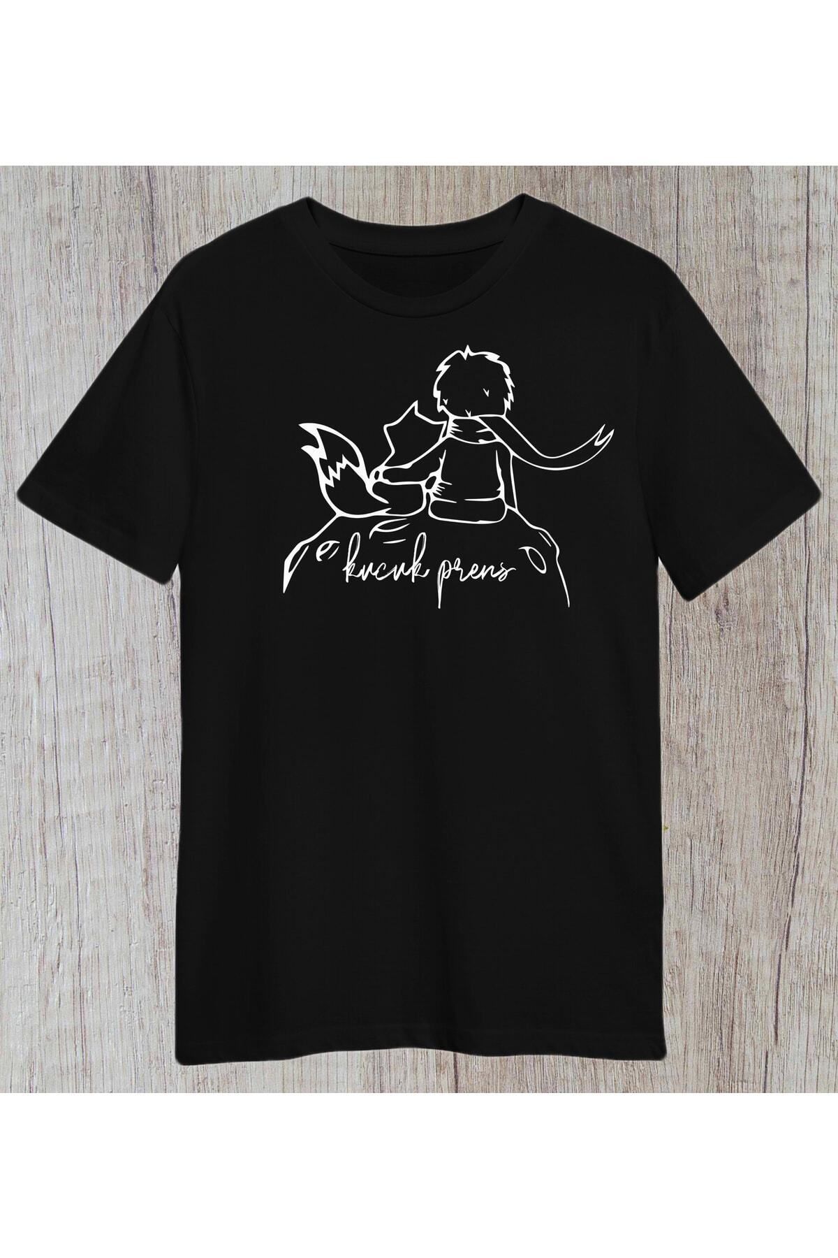 donamod Regular Unisex Küçük Prens Tasarımlı Siyah Tshirt