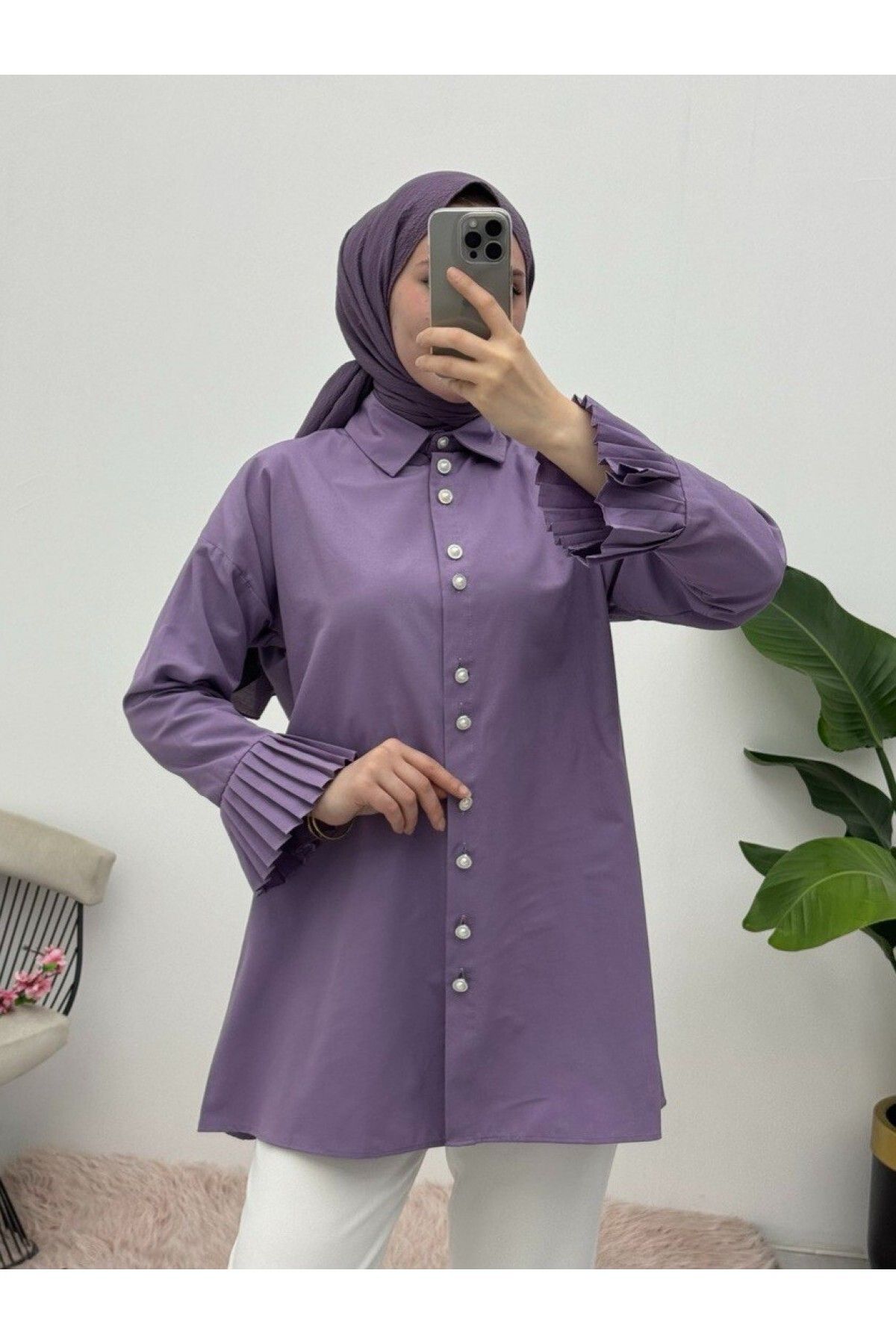 HİJABAYA İnci Düğmeli Beli Bağlamalı Gömlek