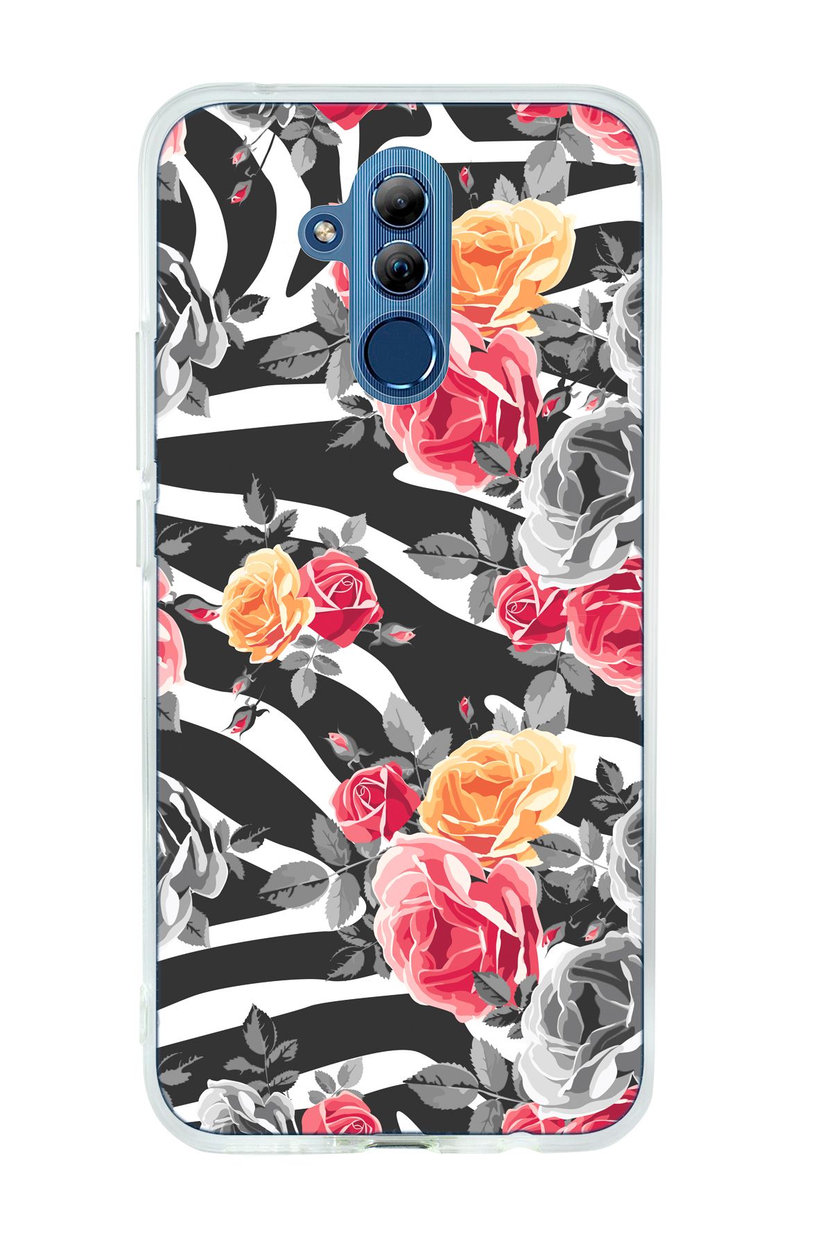 mooodcase Huawei Mate 20 Lite Uyumlu Zebra Gülleri Desenli Şeffaf Silikonlu Telefon Kılıfı
