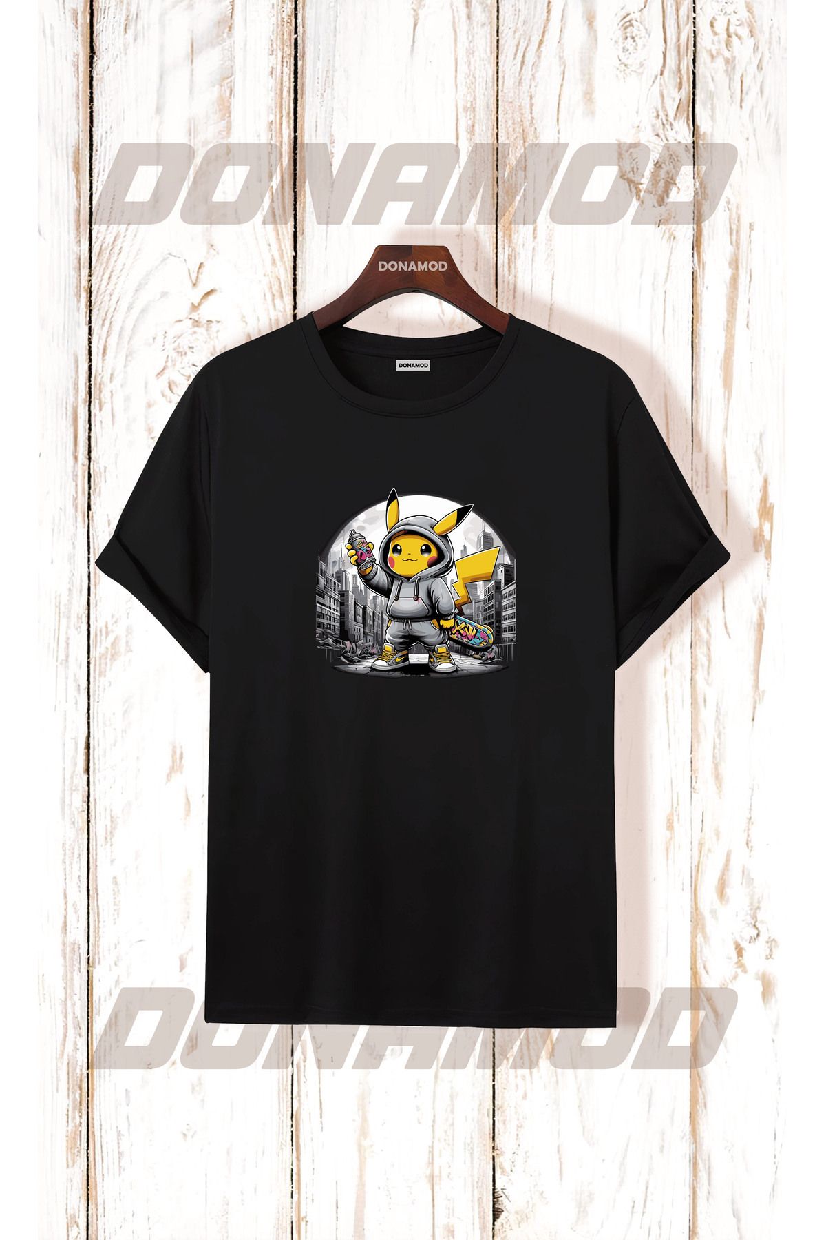 donamod Pikachu Pikaçu Pokemon Maske Çizgi Film Sarı Tasarımlı Hediye Arkadaş Tişört T shirt