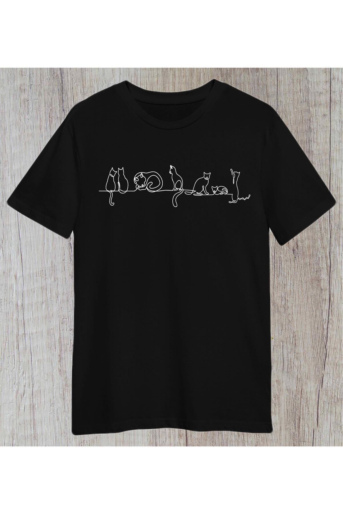 donamod Çizgisel Kedi Sahibi Hayvan Hediye Tasarım Sevgili Kombin Unisex Regular Tshirt