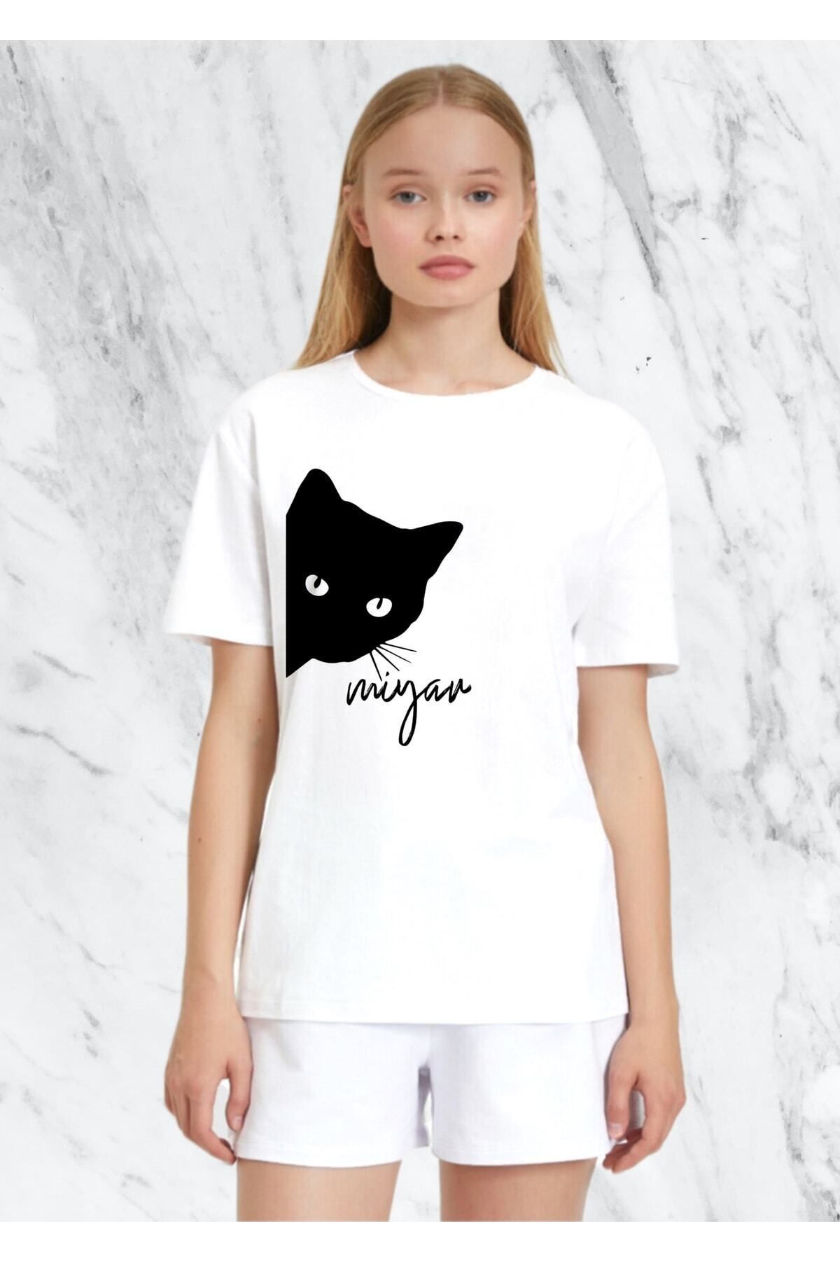 donamod Kadın Kara Kedi Özel Tasarım Regular Tshirt