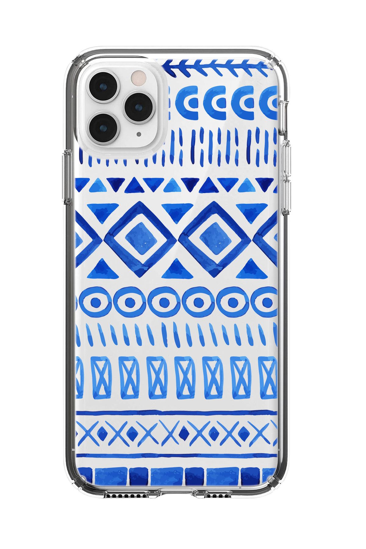 mooodcase iPhone 11 Pro Uyumlu Etnik İndigo Desenli Şeffaf Silikonlu Telefon Kılıfı