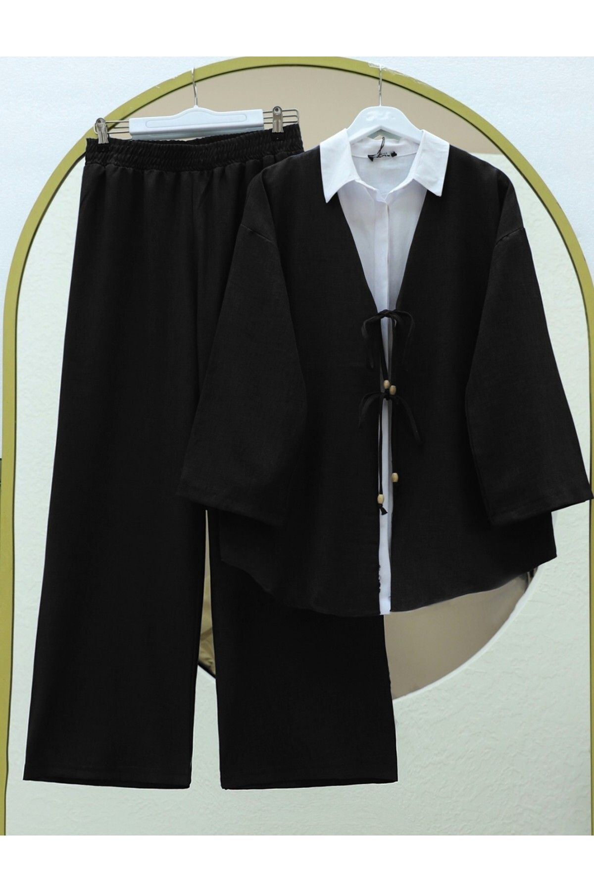 HİJABAYA Önü Çift Bağlamalı Pantolonlu Kimono Takım
