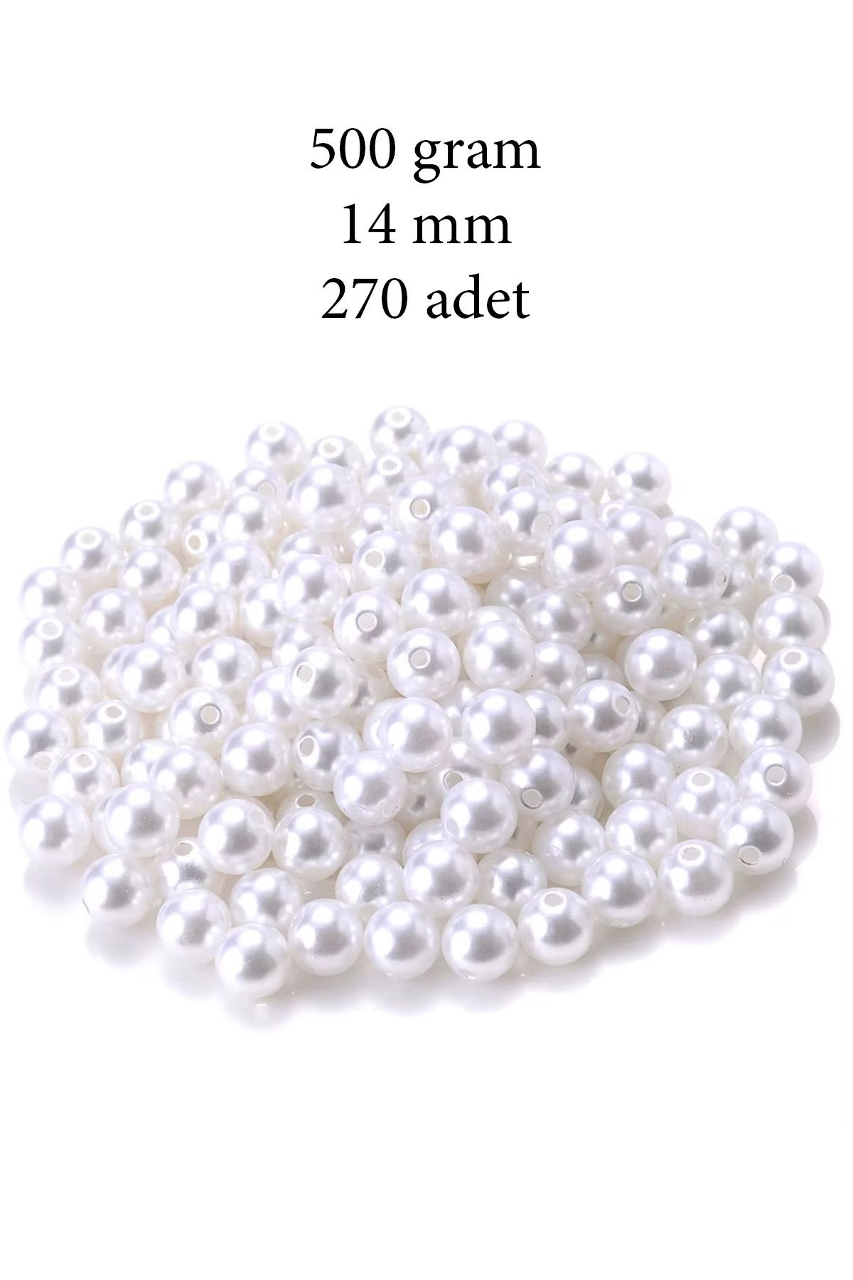 Royaleks 500 gram 14mm Beyaz Renk Plastik İnci Boncuk Çanta ve Takı Yapım Boncuğu (~270 adet)