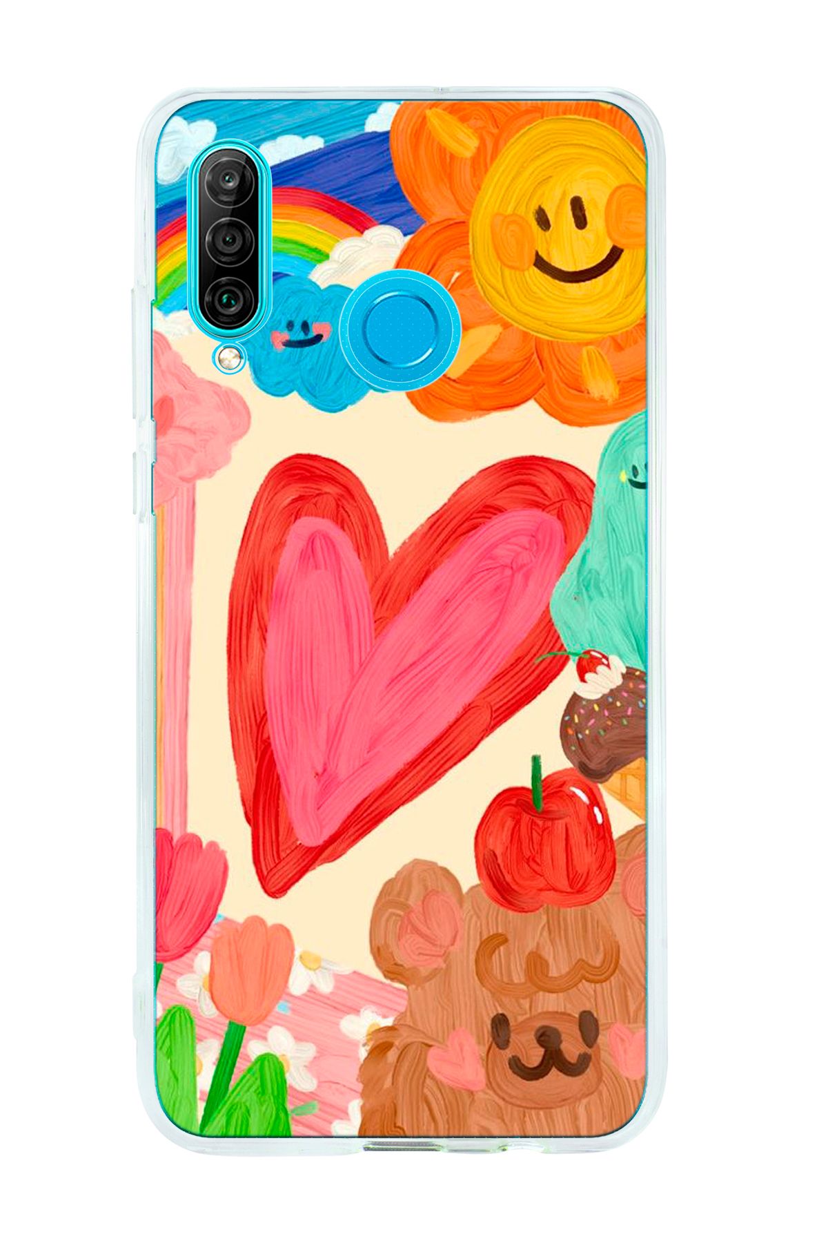 mooodcase Huawei P30 Lite Uyumlu Funny Desenli Şeffaf Silikonlu Telefon Kılıfı