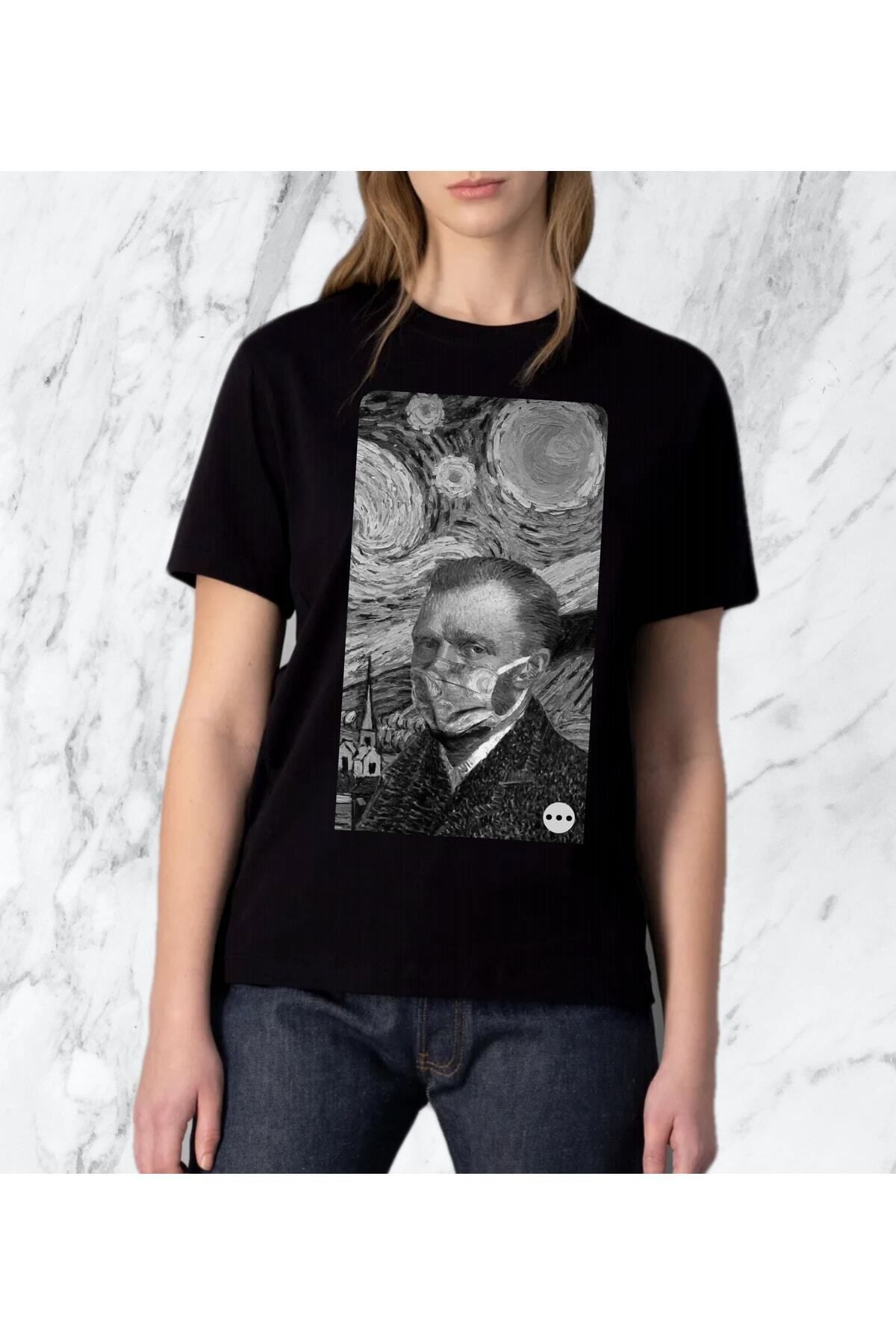 donamod Kadın Vincent Van Gogh Covid Maske Tasarım Sanatsal Regular Tshirt