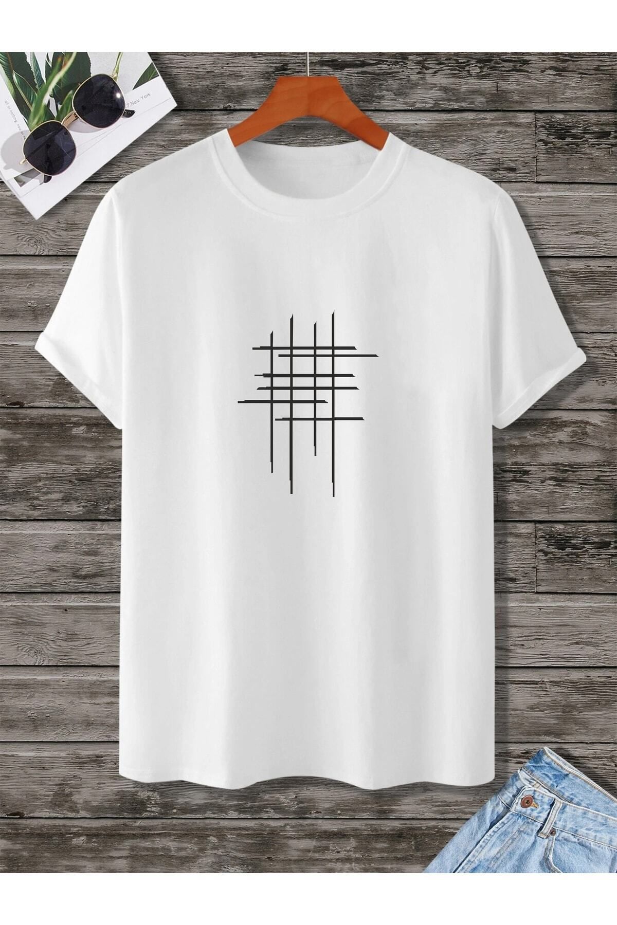 donamod Unisex Hashtag Beyaz Oversize Bisiklet Yaka Baskılı T-shirt