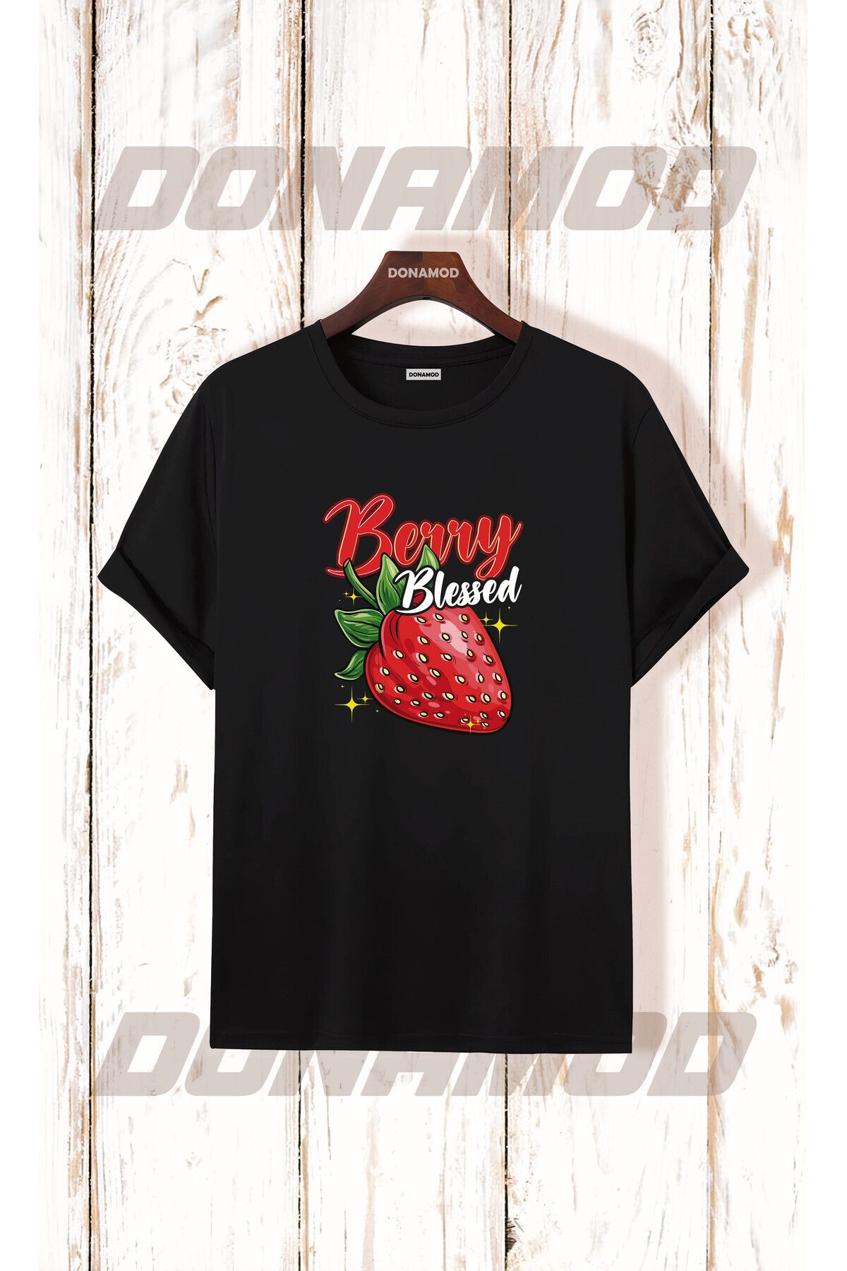 donamod Cherrıes Kiraz Avokado Çilek Berry Cherry Meyve Sebze Tasarımlı Hediye Siyah Beyaz Tişört T shirt