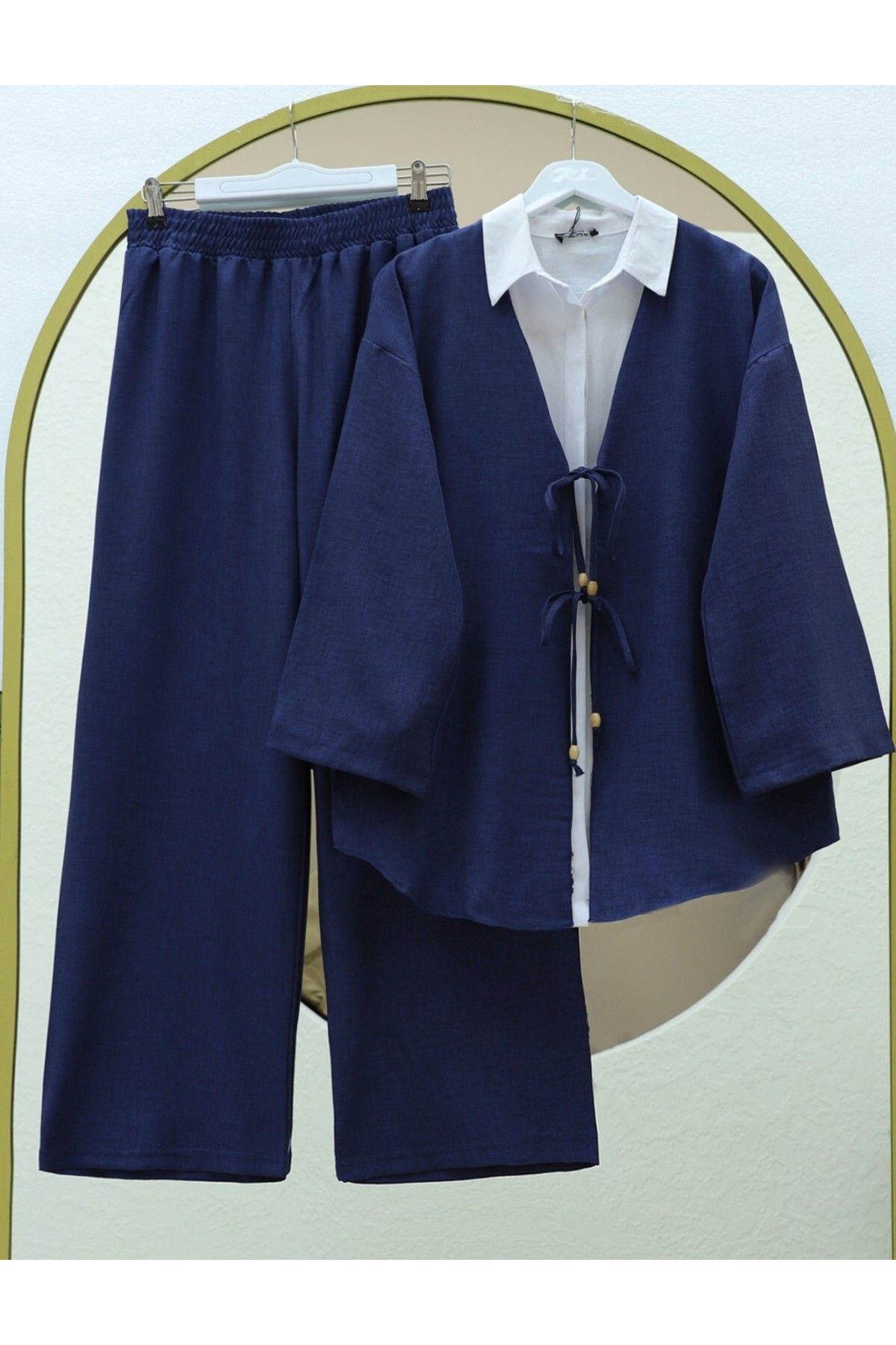 HİJABAYA Önü Çift Bağlamalı Pantolonlu Kimono Takım