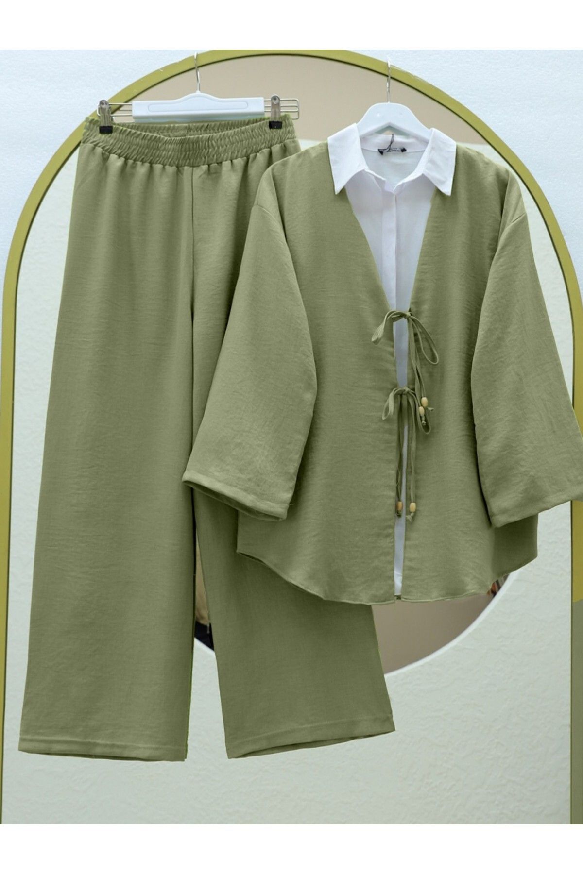 HİJABAYA Önü Çift Bağlamalı Pantolonlu Kimono Takım