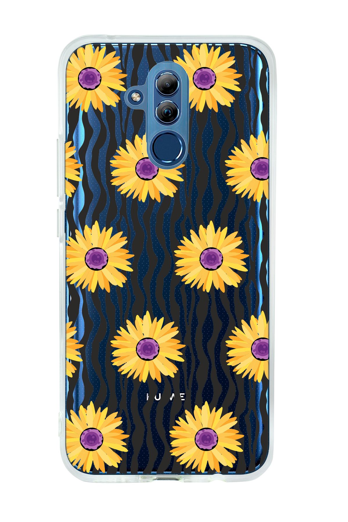 mooodcase Huawei Mate 20 Lite Uyumlu Sarı Papatyalar Desenli Şeffaf Silikonlu Telefon Kılıfı
