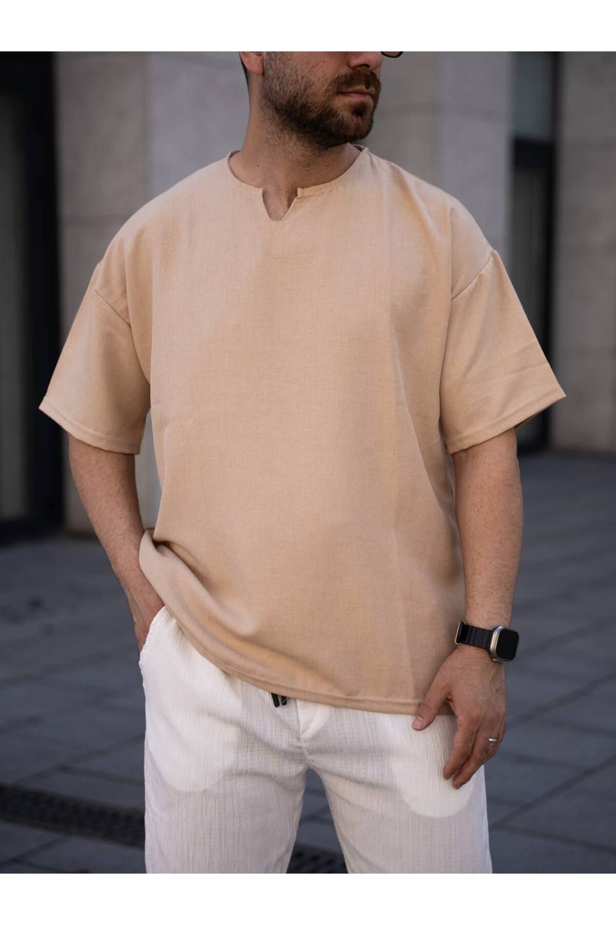 ROBERTO BORNOVA Keten Rahat Kalıp Tshirt