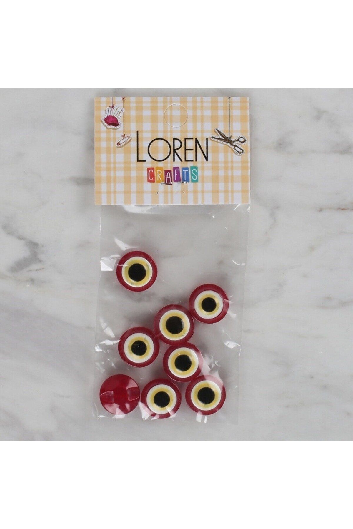 Vemora Loren Crafts kırmızı 8 li nazar boncuğu düğme - 16