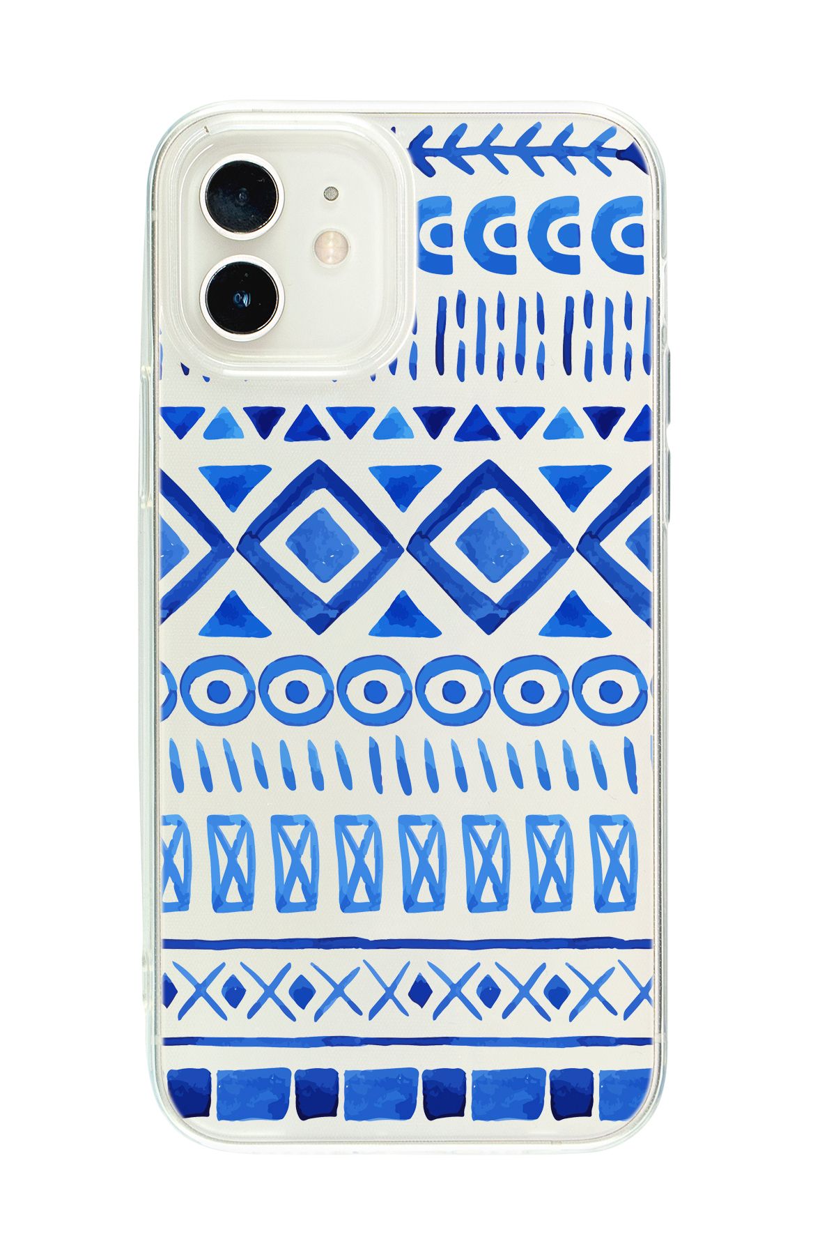 mooodcase iPhone 12 Uyumlu Etnik İndigo Desenli Şeffaf Silikonlu Telefon Kılıfı