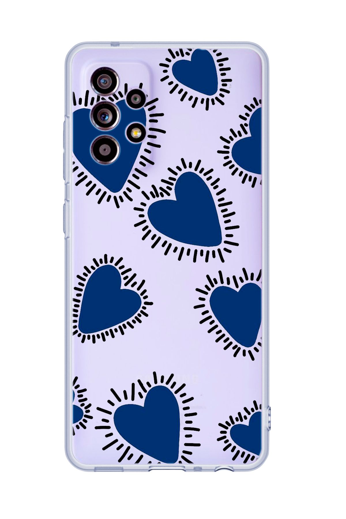 mooodcase Galaxy A52 Uyumlu Çizgili Mavi Kalpler Desenli Şeffaf Silikonlu Telefon Kılıfı