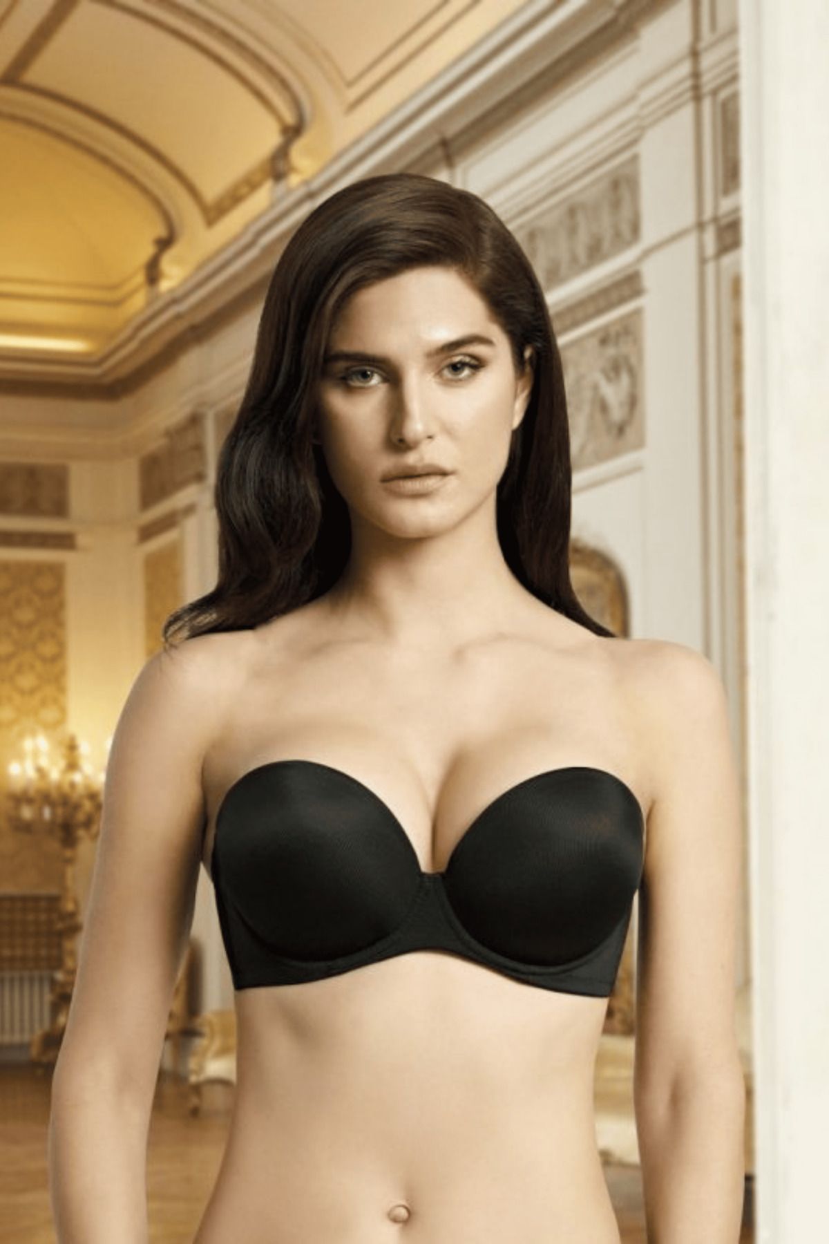 Mavelle Kadın Siyah Double Destekli Push-up Straplez Sütyen 1590