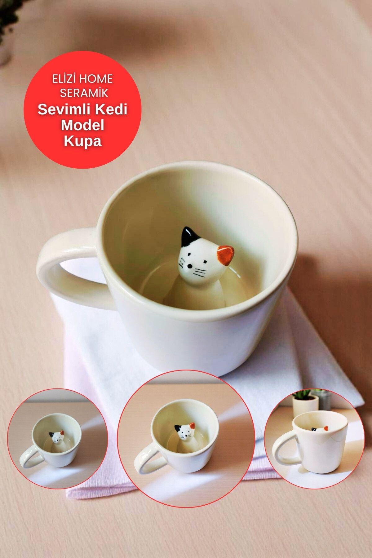 REAY HOME El Yapımı Seramik Sevimli Kedi Kedi Model Mug Kupa Fincan | Mug Fincan Kupa Kahve Kupası