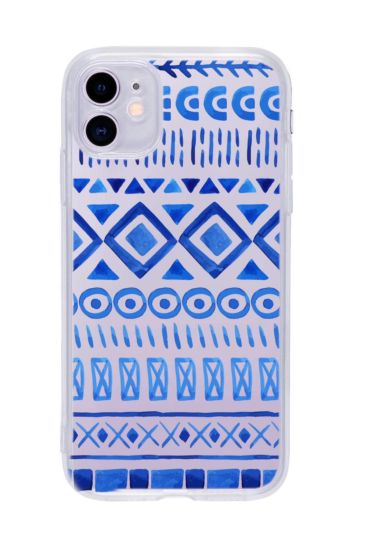 mooodcase iPhone 11 Uyumlu Etnik İndigo Desenli Şeffaf Silikonlu Telefon Kılıfı