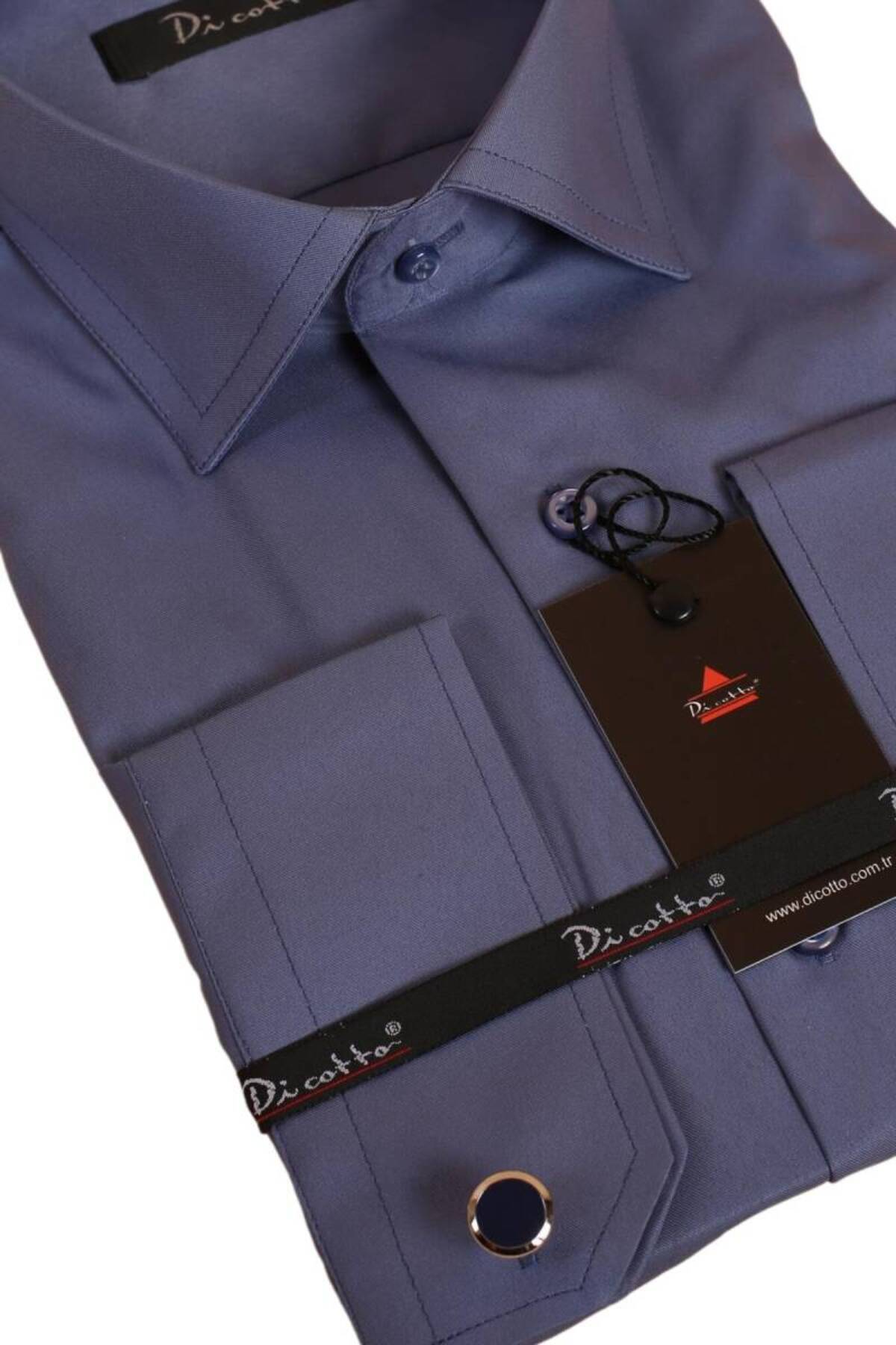 Dicotto İndigo Büyük Beden Rahat Kesim Micro Kumaş Kol Düğmeli Regular Fit Erkek Gömlek - 190-5 görsel 2