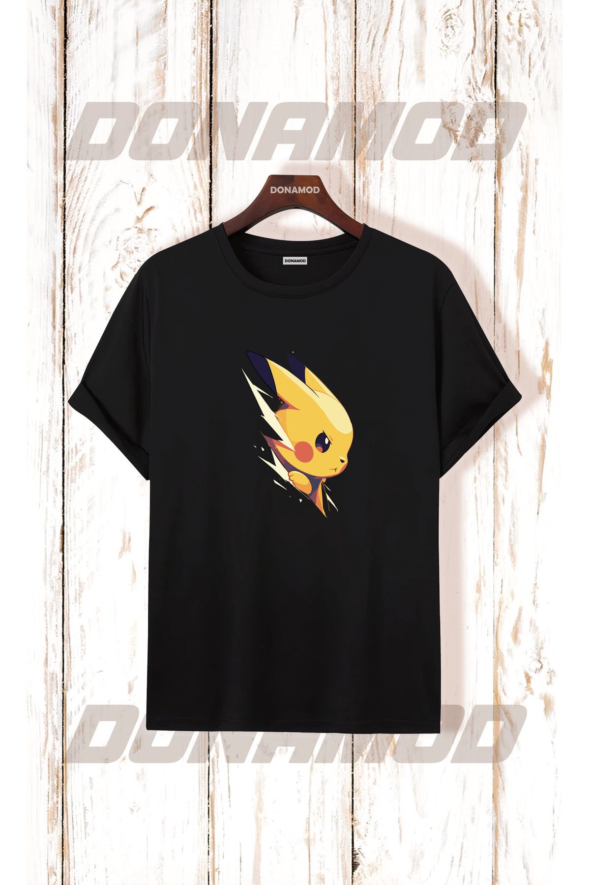 donamod Pikachu Pikaçu Pokemon Maske Çizgi Film Sarı Tasarımlı Hediye Arkadaş Tişört T shirt