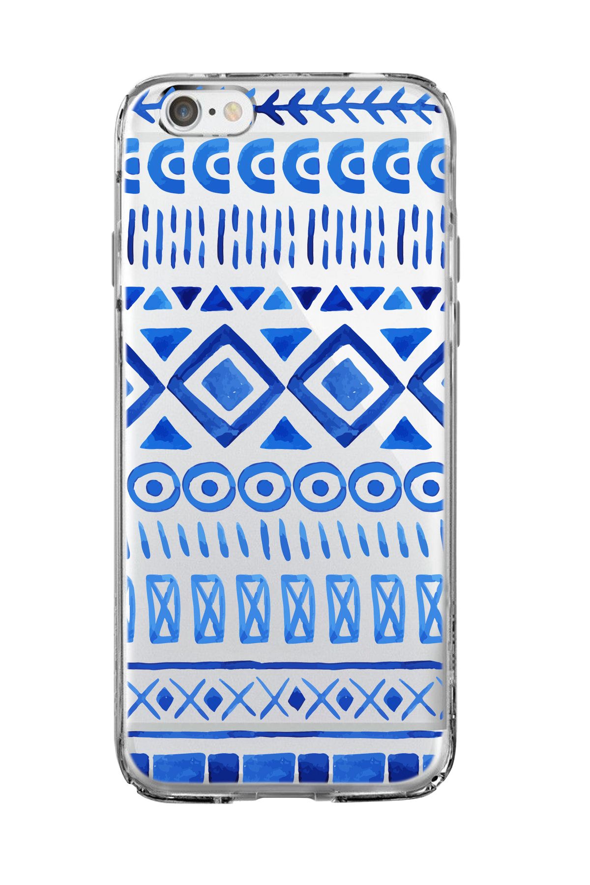 mooodcase iPhone 6 Plus / 6s Plus Uyumlu Etnik İndigo Desenli Şeffaf Silikonlu Telefon Kılıfı