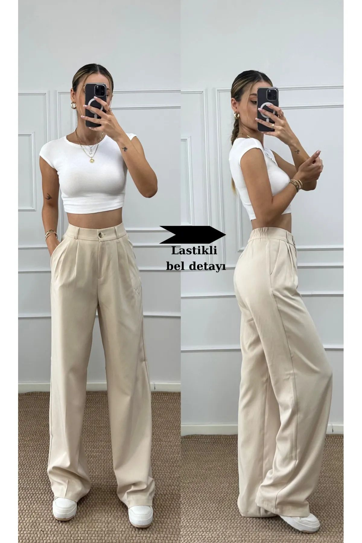 Rift Jeans Bel Lastik Detay Palazzo Pantolon