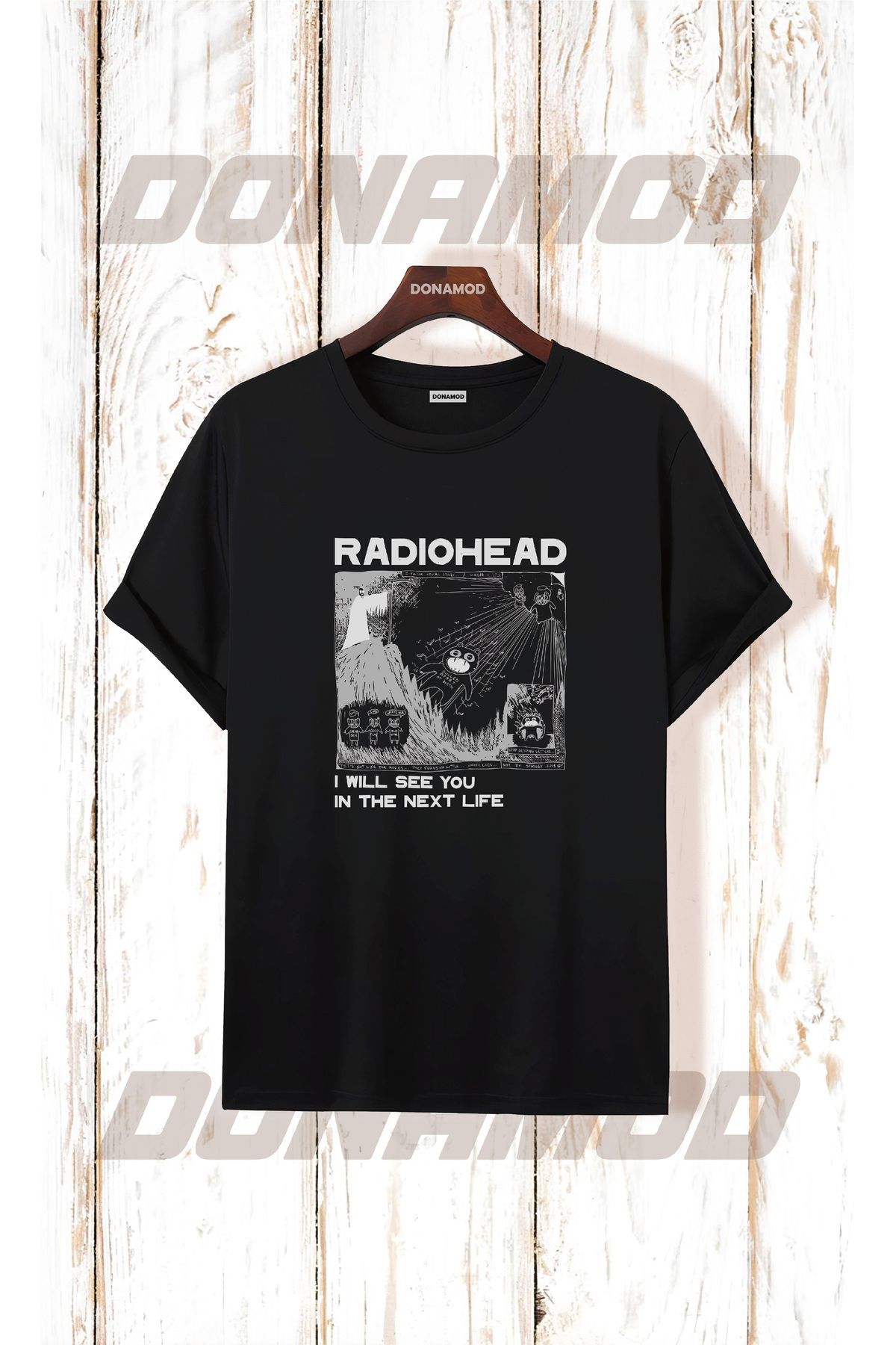 donamod Siyah Beyaz Oversize Radiohead Rammstein Angel Opeth Burzum Rock Metal Black Müzik Tişört T shirt