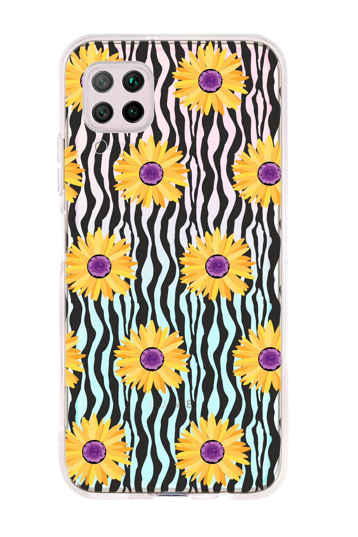mooodcase Huawei P40 Lite Uyumlu Sarı Papatyalar Desenli Şeffaf Silikonlu Telefon Kılıfı