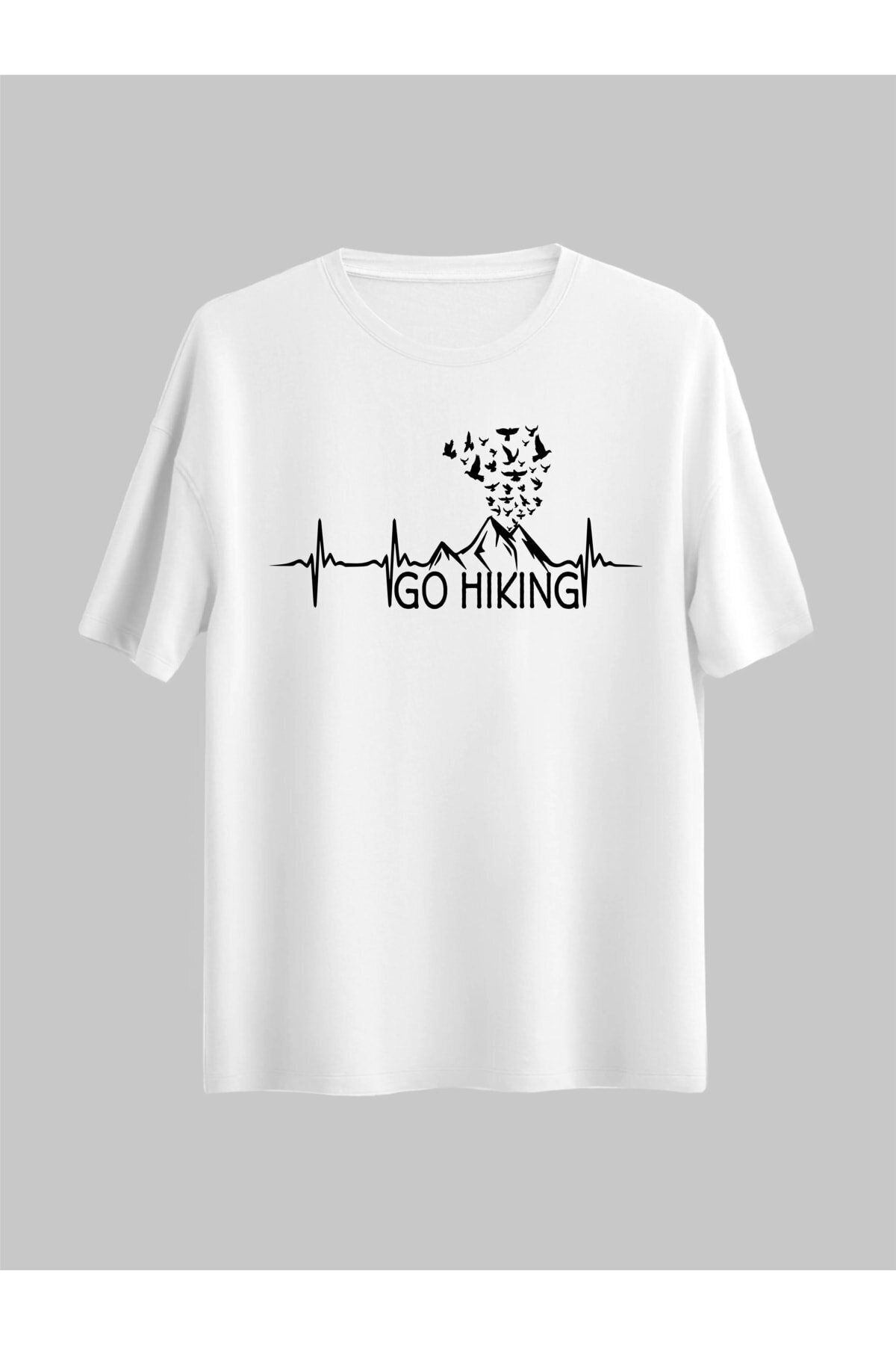 donamod Dağcı Go Hiking / Gezi Yürüyüş / Kalp Ritimli Dağ Kuş Tshirt