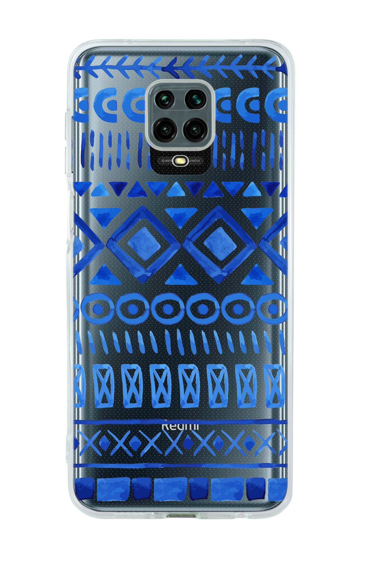 mooodcase Xiaomi Redmi Note 9 Pro / Note 9s Uyumlu Etnik İndigo Desenli Şeffaf Silikonlu Telefon Kılıfı