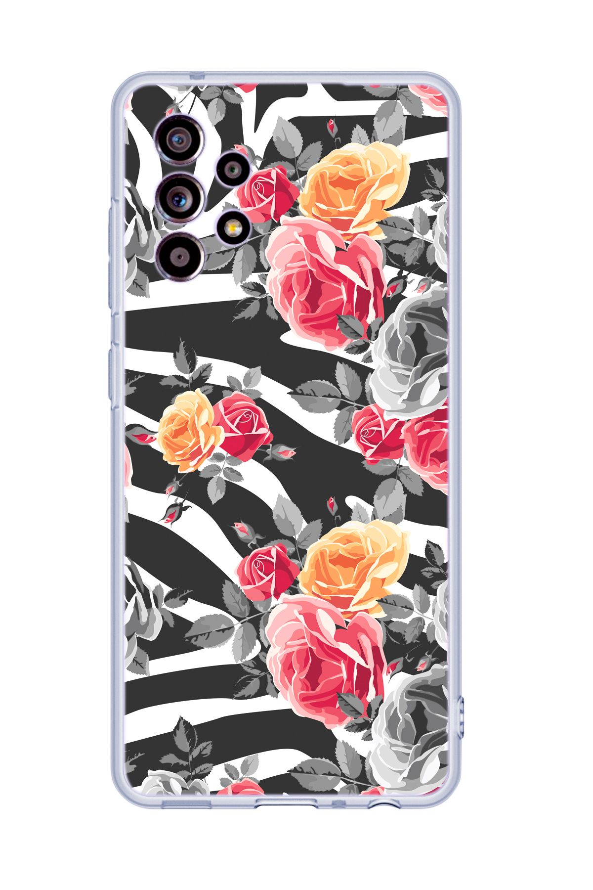 mooodcase Galaxy A52 Uyumlu Zebra Gülleri Desenli Şeffaf Silikonlu Telefon Kılıfı